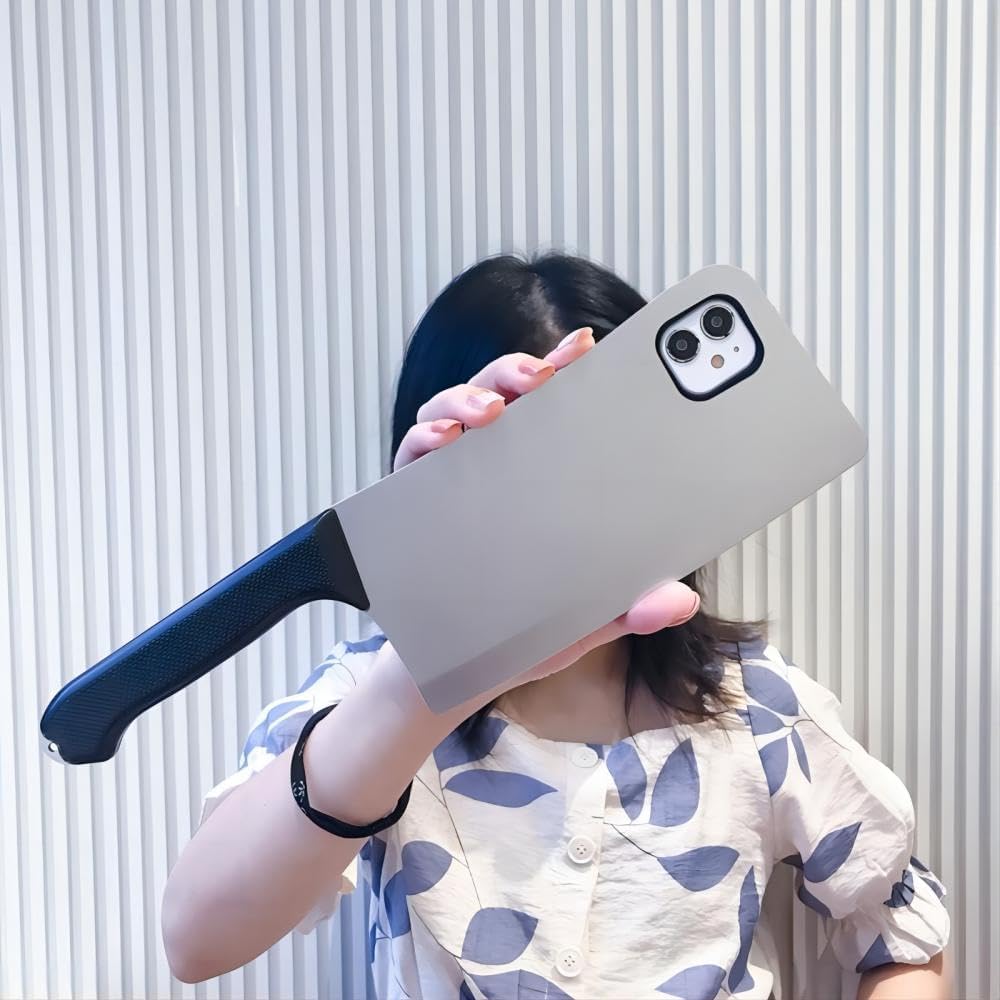 LELEBEAR Funny Cleaver Knife Shaped Soft Silicone Phone Case for iPhone 14 Pro Max - Kitchen-Themed Protective Cover with Grip (White) | Perfect for Cooking Enthusiasts & Prank Lovers