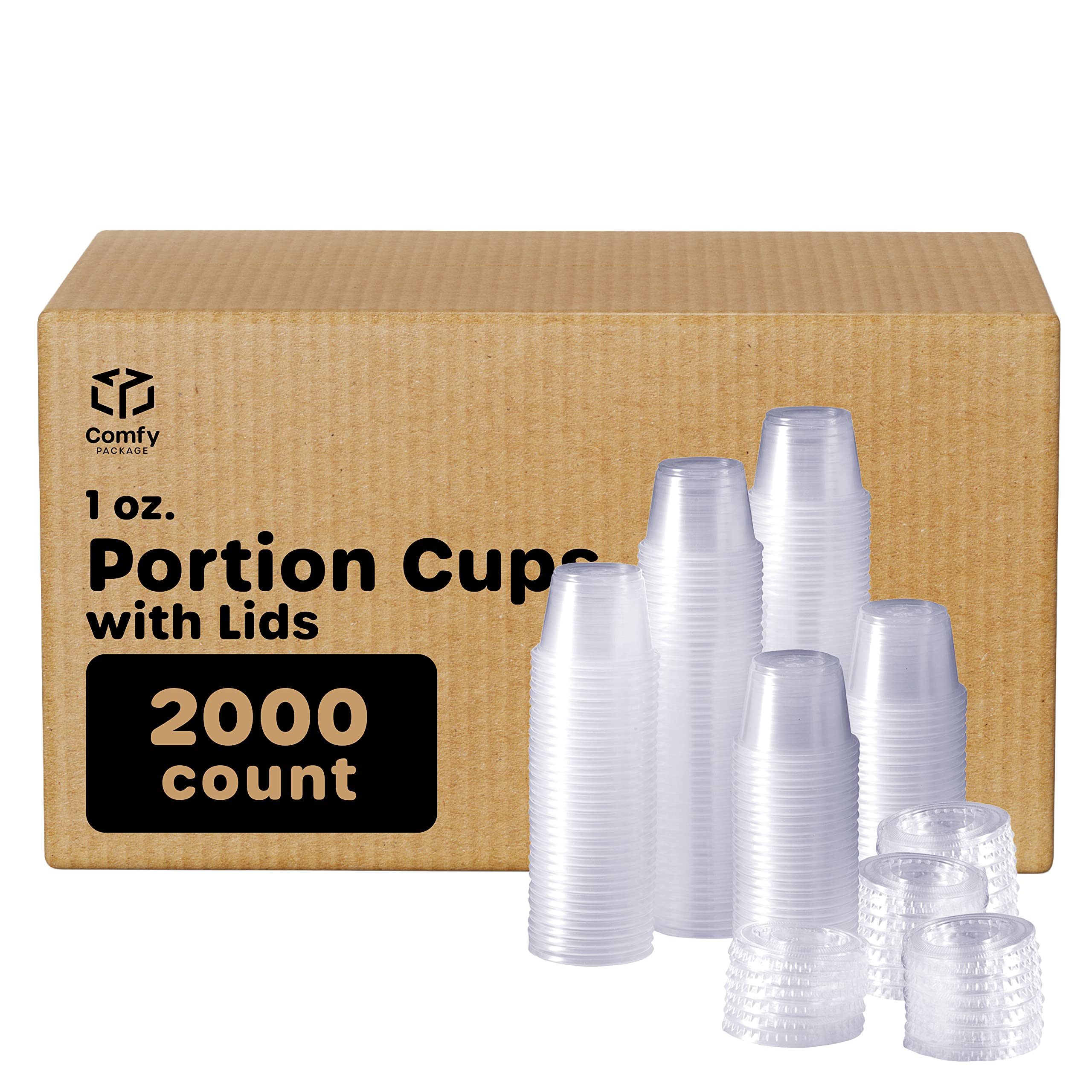 2000-Pack 1 oz Clear Disposable Plastic Portion Cups with Lids - Souffle Cups, Jello Shot Containers, Food Storage - Perfect for Parties, Catering & Meal Prep