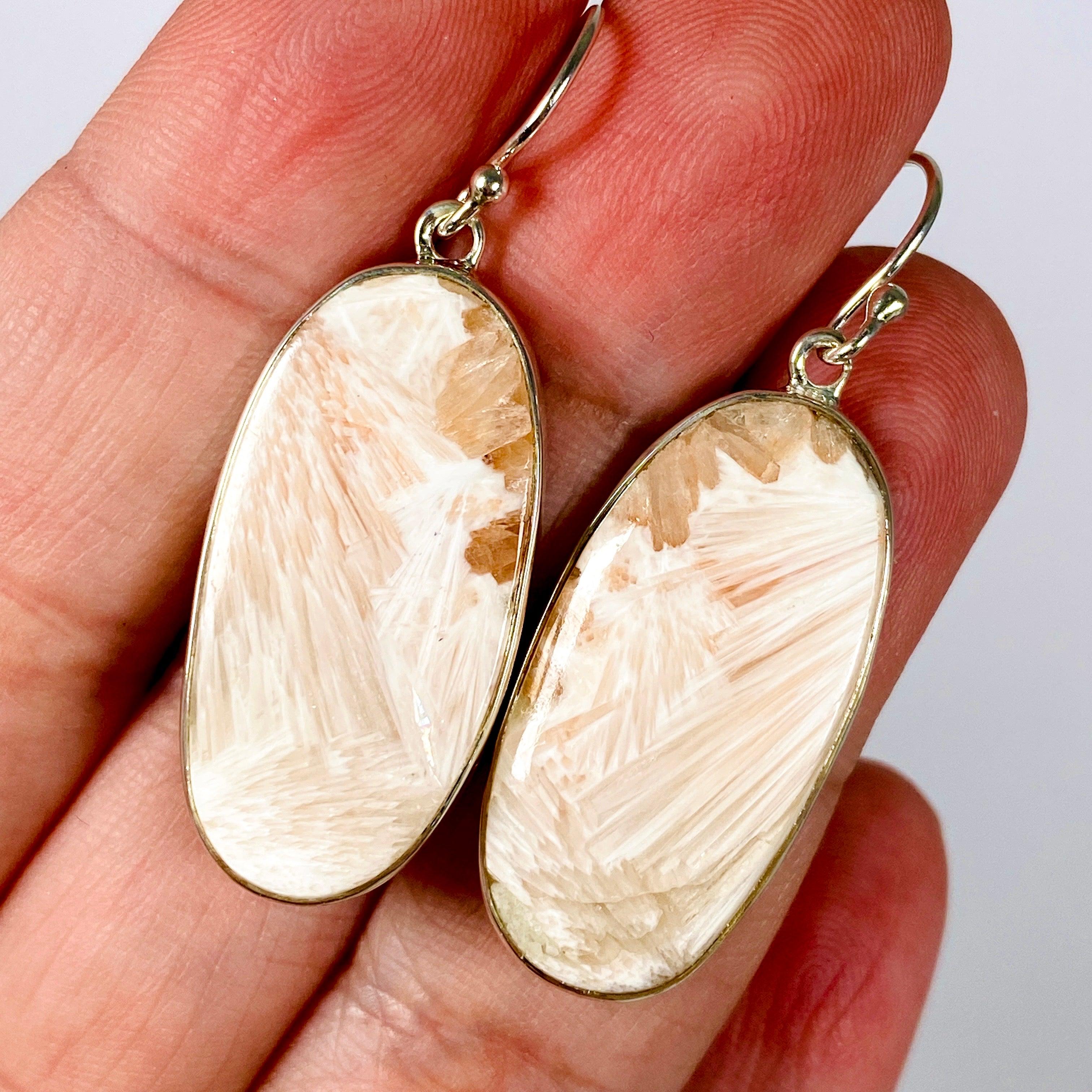 Natural Scolecite Oval Earrings KEGJ1323 - Healing Crystal Jewelry for Meditation, Yoga & Spiritual Balance