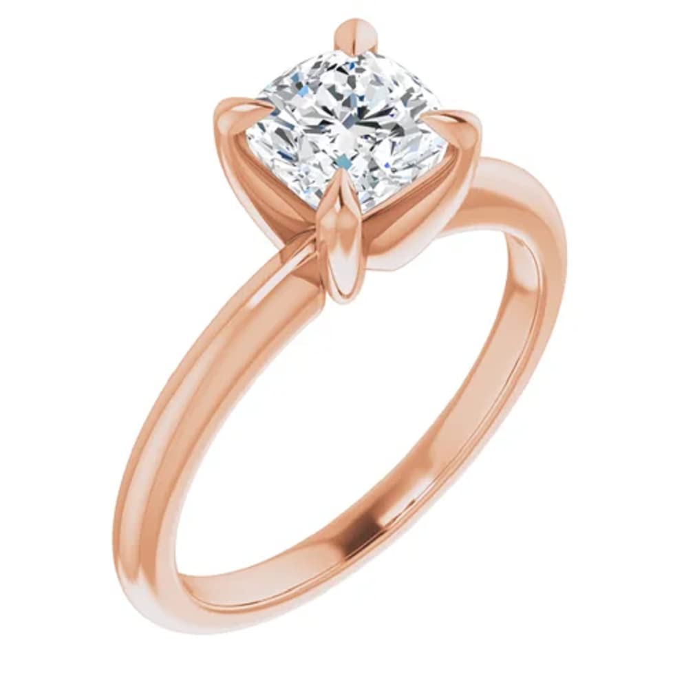 10K Solid Rose Gold Handmade Engagement Ring - 1.0 CT Cushion Cut Moissanite Diamond Solitaire Wedding Band for Women - Perfect for Proposals, Anniversaries & Bridal Jewelry Gifts