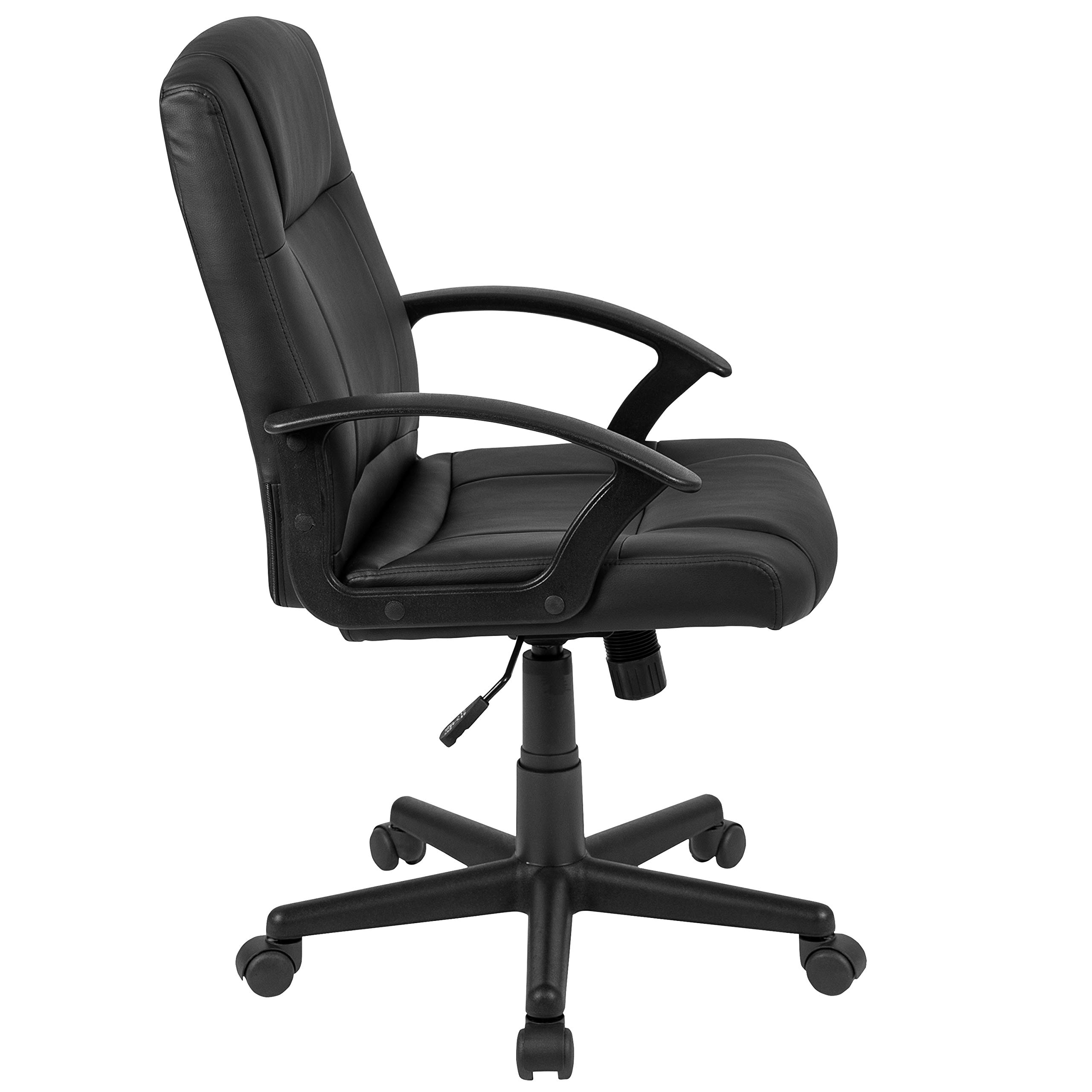 Flash Furniture Coffman Ergonomic Mid-Back Office & Gaming Chair - Black LeatherSoft with Padded Seat & Arms - Perfect for Home Office, Gaming Setup & Workspace Comfort