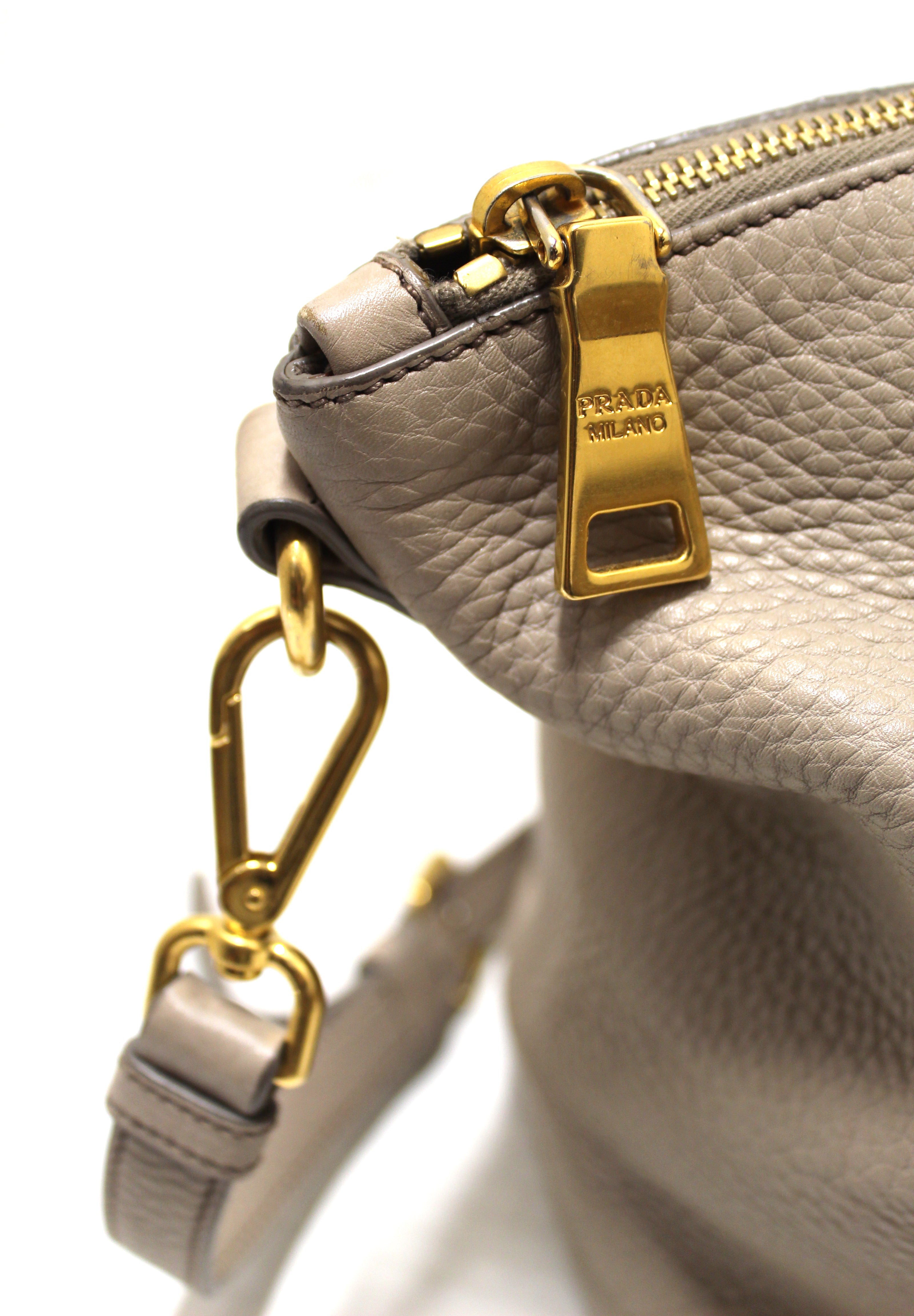 Authentic Prada Large Greige Calfskin Crossbody Tote Shoulder Bag for Women | Luxury Leather Handbag Purse | Perfect for Work, Travel & Everyday Use