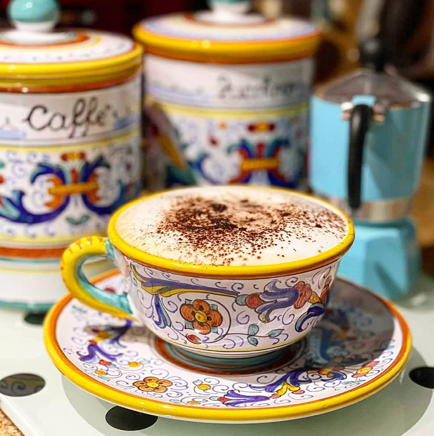 Handcrafted Deruta Italy Ceramic Tea Cup | 6 oz (170 mL) Authentic Italian Pottery | Gute Ricco Deruma Collection | Perfect for Afternoon Tea & Home Decor