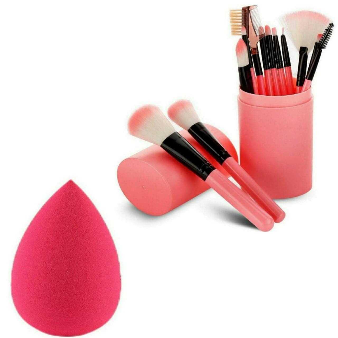 ZYCOFORD 12-Piece Pink Makeup Brush Set with Beauty Blender - Professional Cosmetic Brushes for Foundation, Eyeshadow & Contouring - Perfect for Travel & Everyday Makeup Application