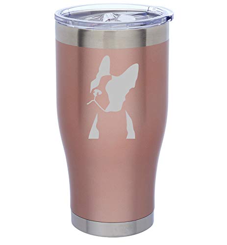 Rose Gold Double Wall Vacuum Insulated Stainless Steel Tumbler with Boston Terrier Design - 24oz Leakproof Travel Mug for Coffee, Tea & Cold Drinks - Perfect for Office, Commuting, Gym & Outdoor Activities