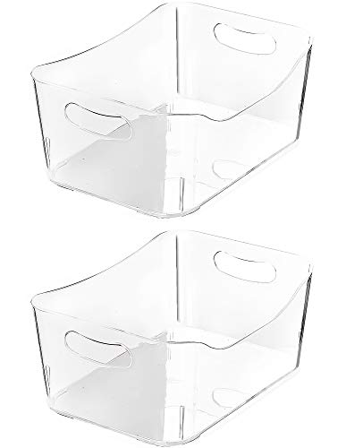 YBM HOME Clear Plastic Storage Bins - 2 Pack Open Organizer Baskets for Kitchen Pantry, Under Sink Bathroom, Toys & Food Storage | Space Saving Home Organization Solution for Closet, Office & Laundry Room