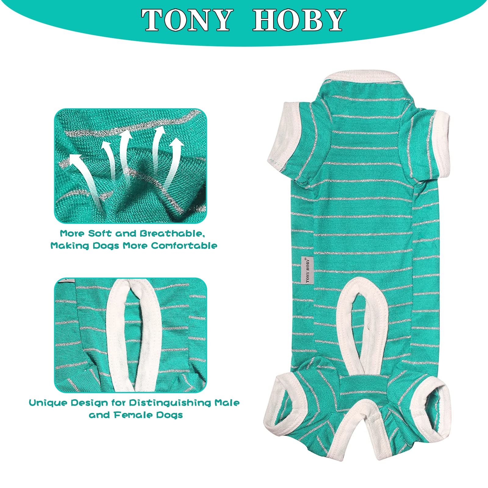 TONY HOBY Dog Pajamas - Summer Dog Shirt & 4-Legged Jumpsuit for Small Medium Dogs | Breathable Recovery Suit for Post-Surgery Care (Green, Boy, XS) | Perfect for Vet Visits, Home Comfort & Outdoor Adventures