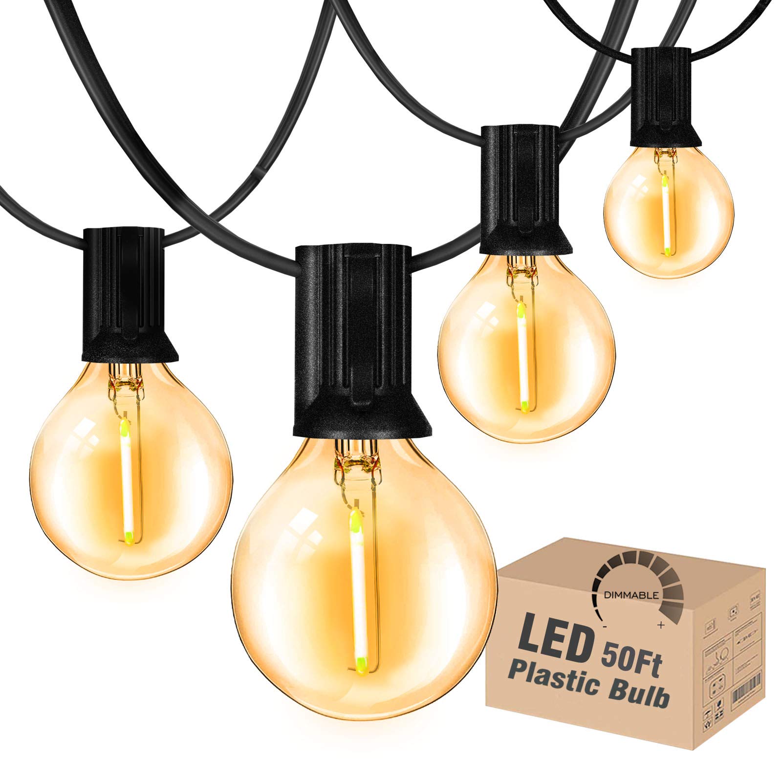 DAMAING 50Ft Outdoor LED String Lights with 27 G40 Edison Bulbs - 2700K Warm White Weatherproof Globe Lights for Patio, Garden, Backyard, Bistro, Wedding & Party Decor