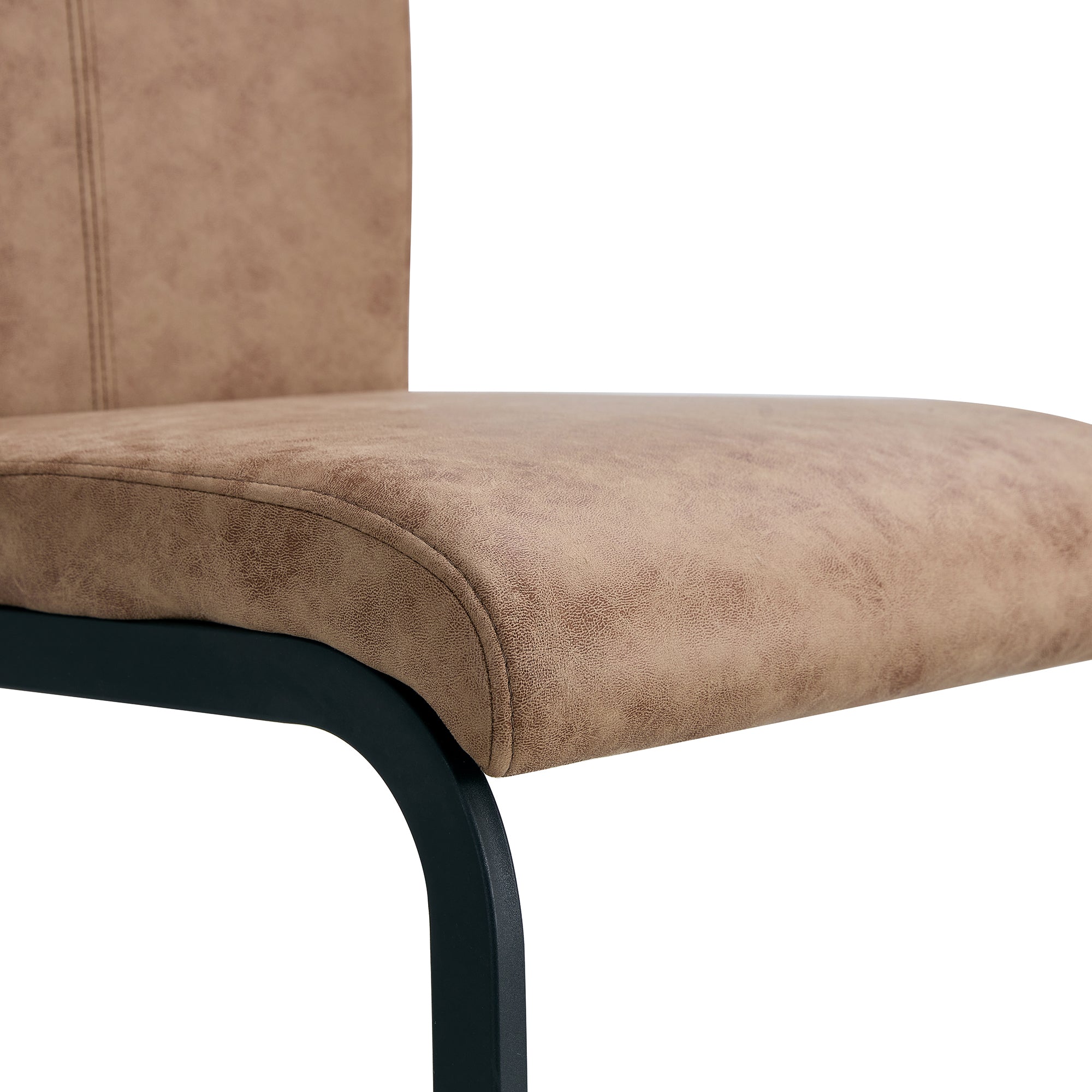 High Back Upholstered Dining Chairs Set of 2 - Modern Tech Fabric C-Shaped Tube Design with Black Metal Legs for Kitchen, Dining Room, Office, Patio & Guest Seating | Comfortable & Stylish Brown Chairs for Home Decor
