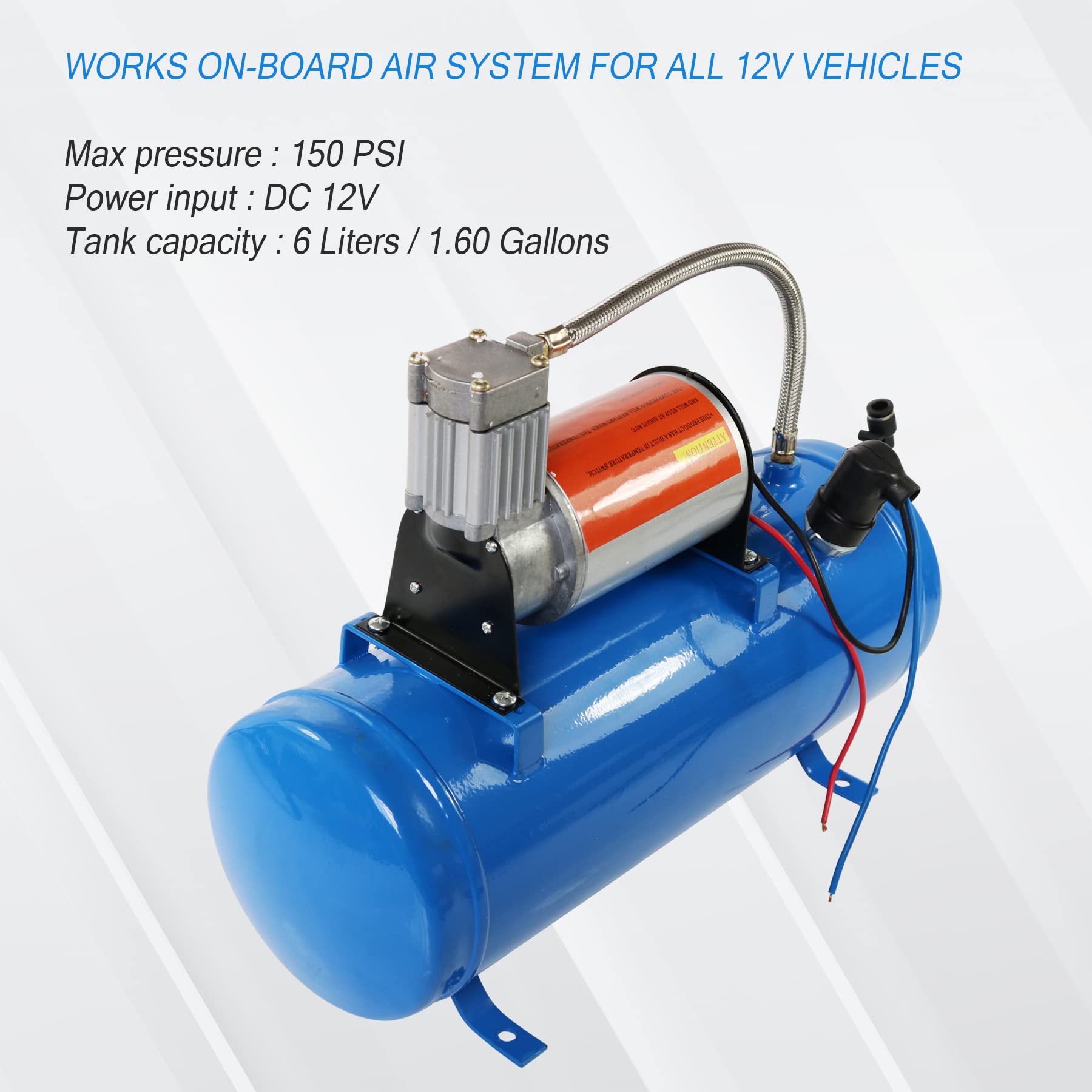 JDMSPEED 150PSI 12V DC Air Compressor with 6L/1.6 Gallon Tank - Portable High Pressure Pump for Train Horns, Motorhome Tires, Inflatable Boats & Off-Road Vehicles - Heavy Duty Air Compressor for Automotive, RV & Marine Use