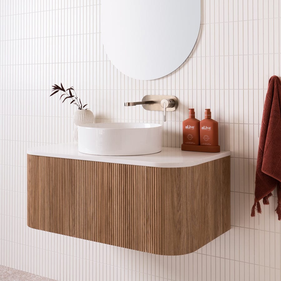 Waverley Vanity 900 Wall Mounted Bathroom Sink Cabinet in Prime Oak - Perfect for Modern Bathroom Renovations and Small Space Solutions