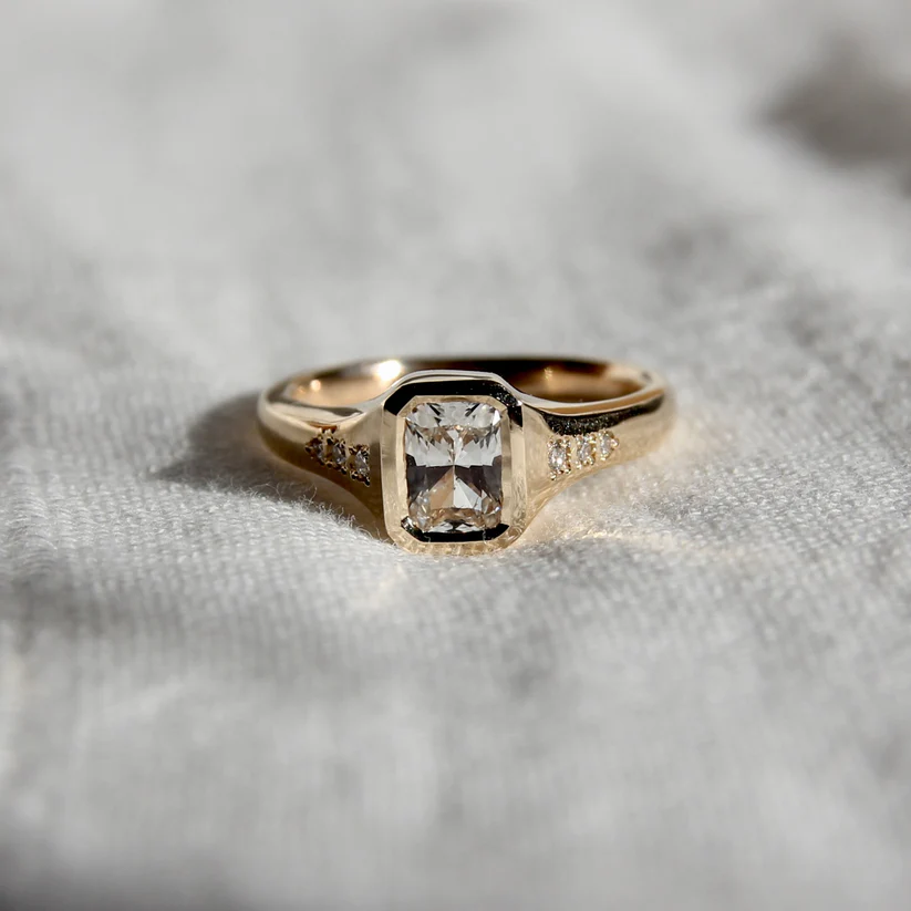 0.90ct Radiant Cut White Sapphire Bezel Set Ring - Elegant Wedding Band, Anniversary Gift & Everyday Jewelry for Women