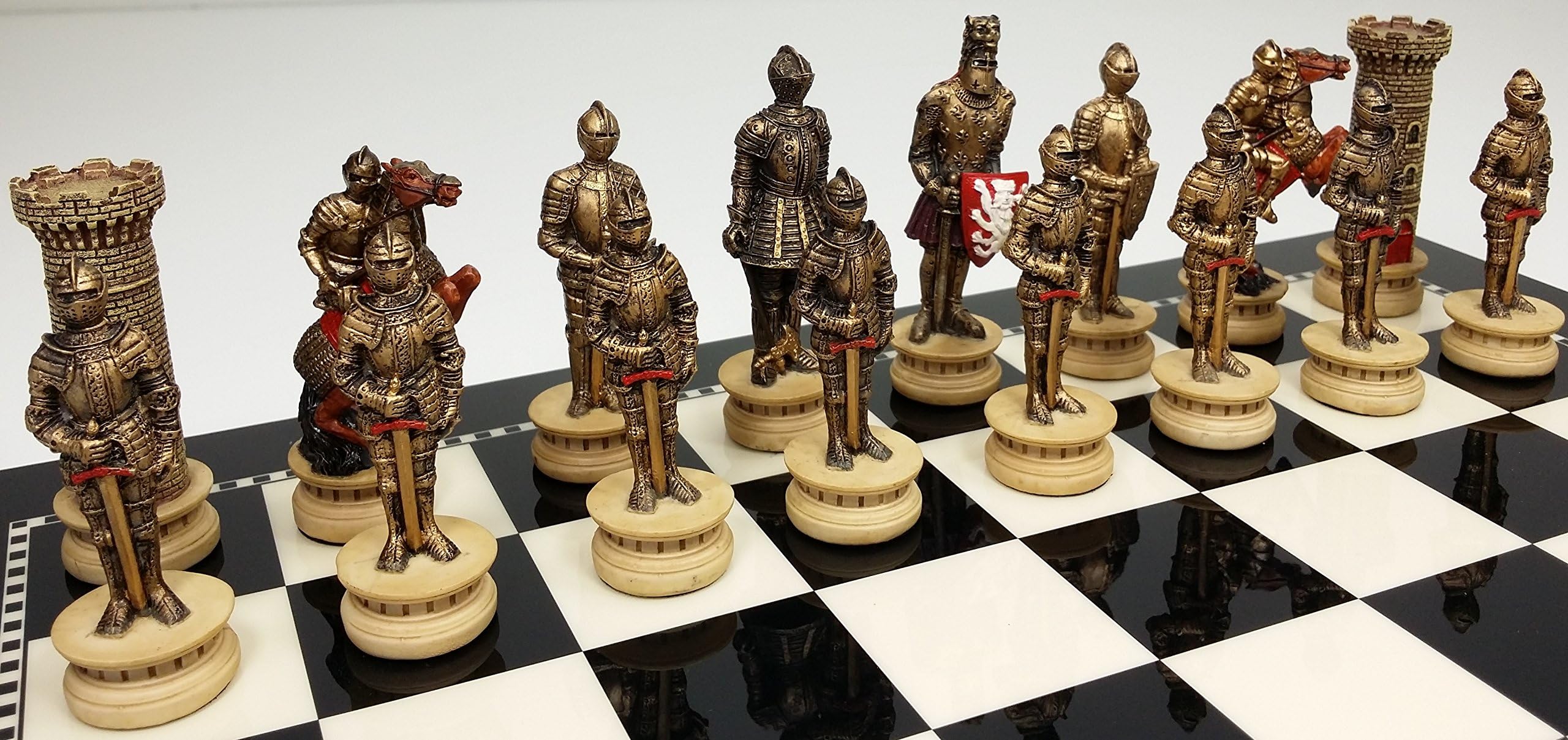 Medieval Crusades Themed Gold & Silver Warrior Knights Chess Set with 15