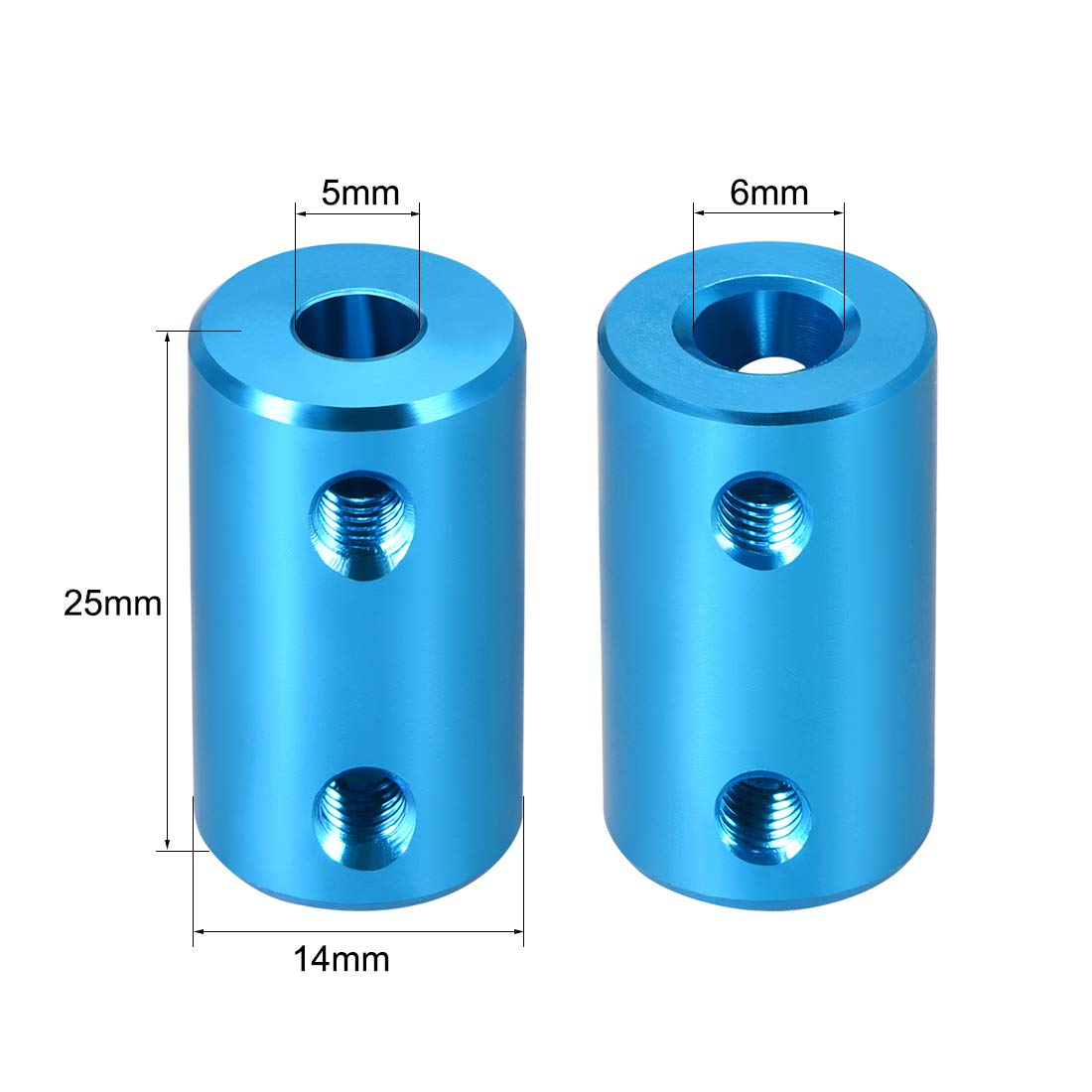uxcell 5mm to 6mm Bore Rigid Coupling Set Screw L25XD14 Aluminum Alloy Shaft Coupler Connector - 2PCS Blue for 3D Printers, CNC Machines & Motor Accessories | Perfect for DIY Robotics & Mechanical Projects