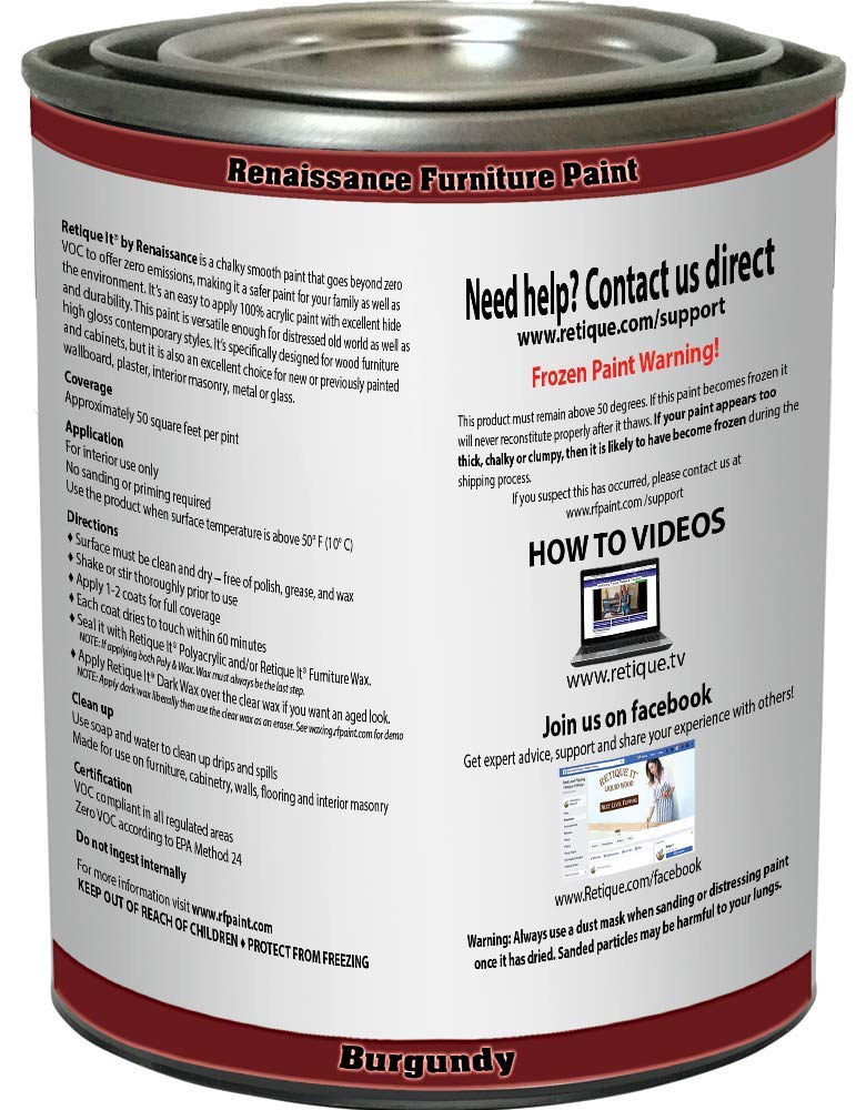 Retique It Chalk Furniture Paint by Renaissance DIY - 32oz Burgundy (59) for Wood, Cabinets & Home Decor - Easy DIY Chalk Finish Paint for Upcycling Projects