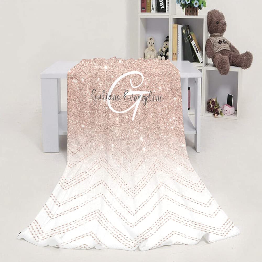 Personalized Rose Gold Chevron Fleece Throw Blanket - Custom Name & Birthday Gift - 50x60 Inches for Couch, Bed, Sofa - Cozy Gift for Boys, Girls & Teens - Perfect for Home Decor, Anniversary Presents & Winter Snuggling