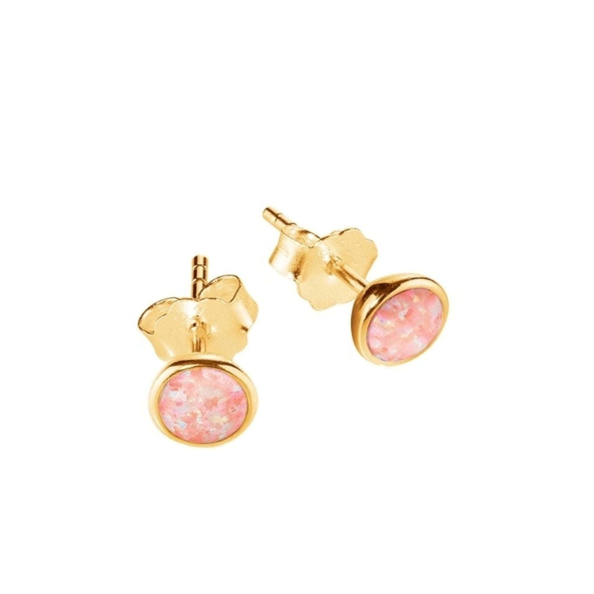 Opal Look Stud Earrings - Pink Gemstone in Gold Plated Setting | Elegant Jewelry for Women, Perfect for Parties, Weddings & Everyday Wear