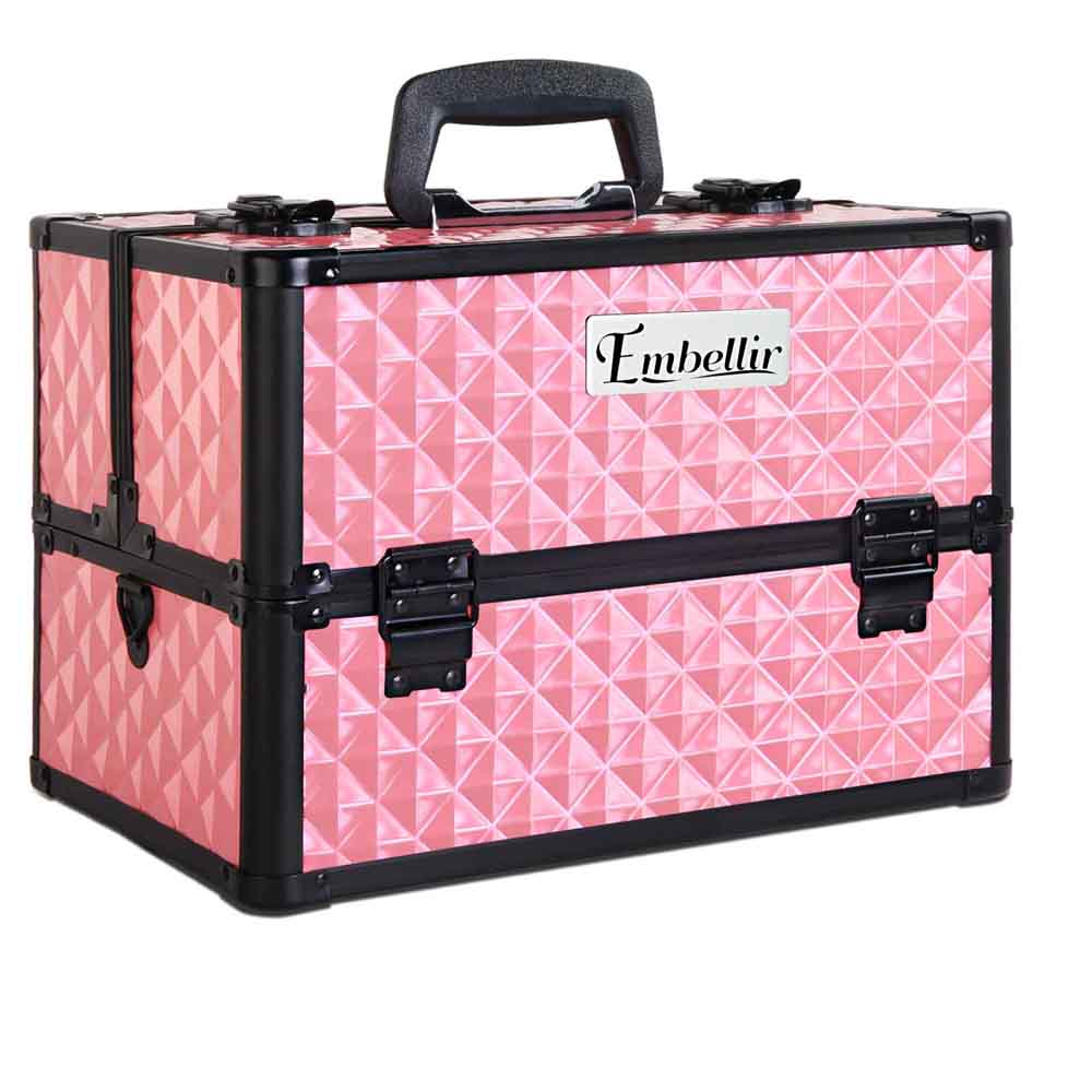 Embellir Portable Cosmetic Beauty Makeup Case - Diamond Pink Travel Organizer for Makeup Brushes & Cosmetics | Perfect for Travel, Home & Salon Use