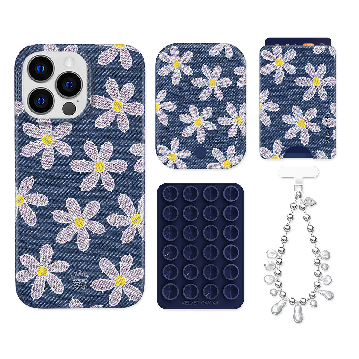 Denim Daisy iPhone Case with Wallet Holder - Stylish & Functional Phone Accessory for Women | Perfect for Everyday Use, Travel, and On-the-Go Convenience