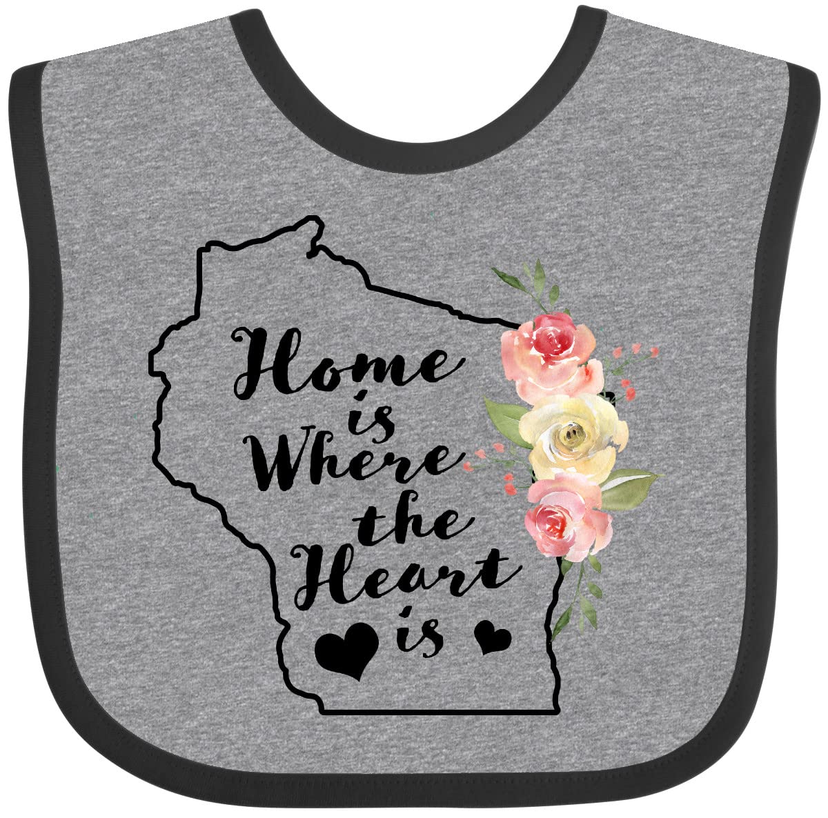 Inktastic Wisconsin Home Is Where the Heart Is Watercolor Floral Baby Bib - Soft Cotton Drool Bib for Infants, Perfect for Feeding Time & Photo Shoots