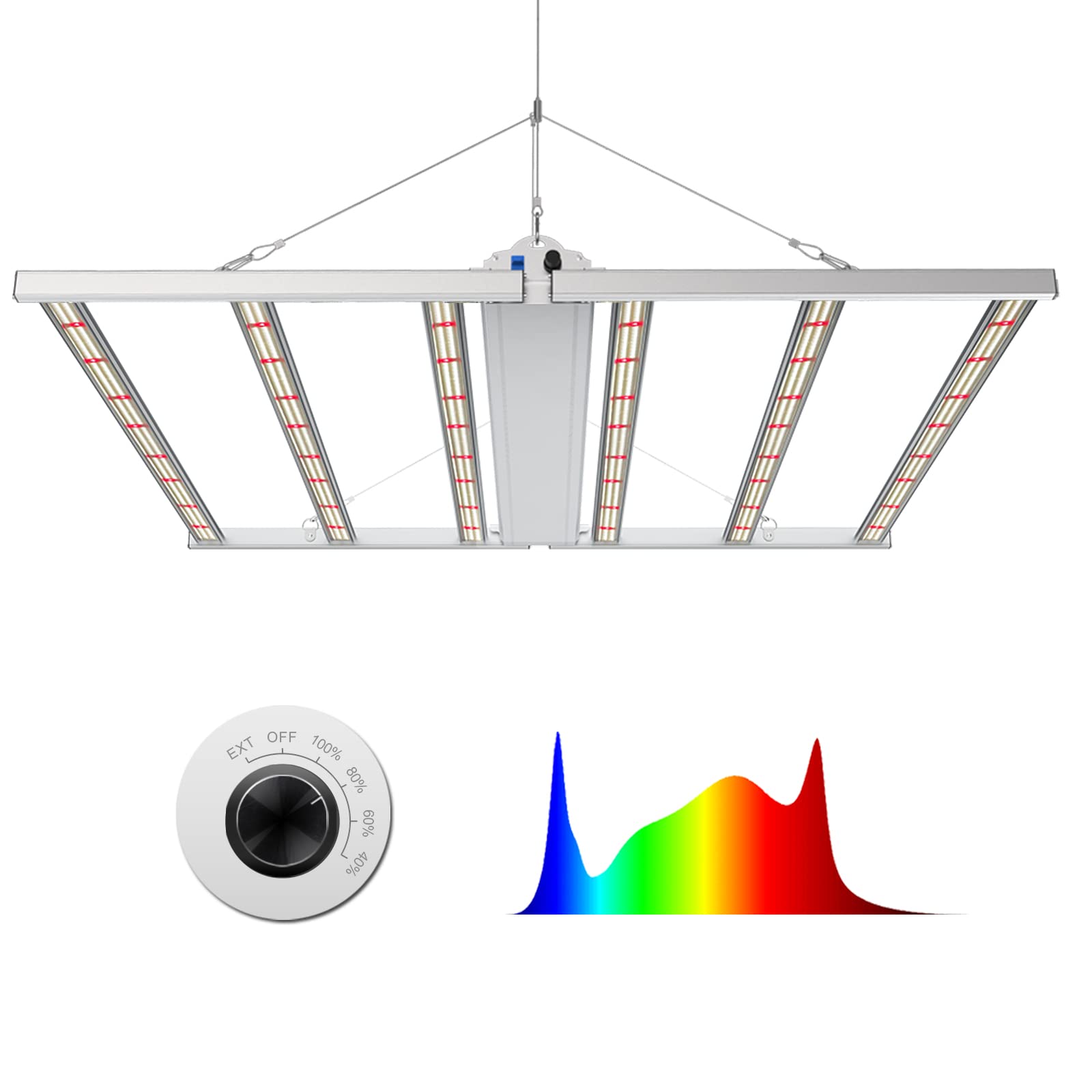 MEDIC GROW Fold-6 660W Full Spectrum LED Grow Light for Indoor Plants - High PPFD Dimmable Plant Light for Veg & Flower - Commercial Grow Tent Lighting (4x4ft Coverage, 2.7 umol/J Efficiency) - Perfect for Hydroponics, Greenhouse & Home Gardening