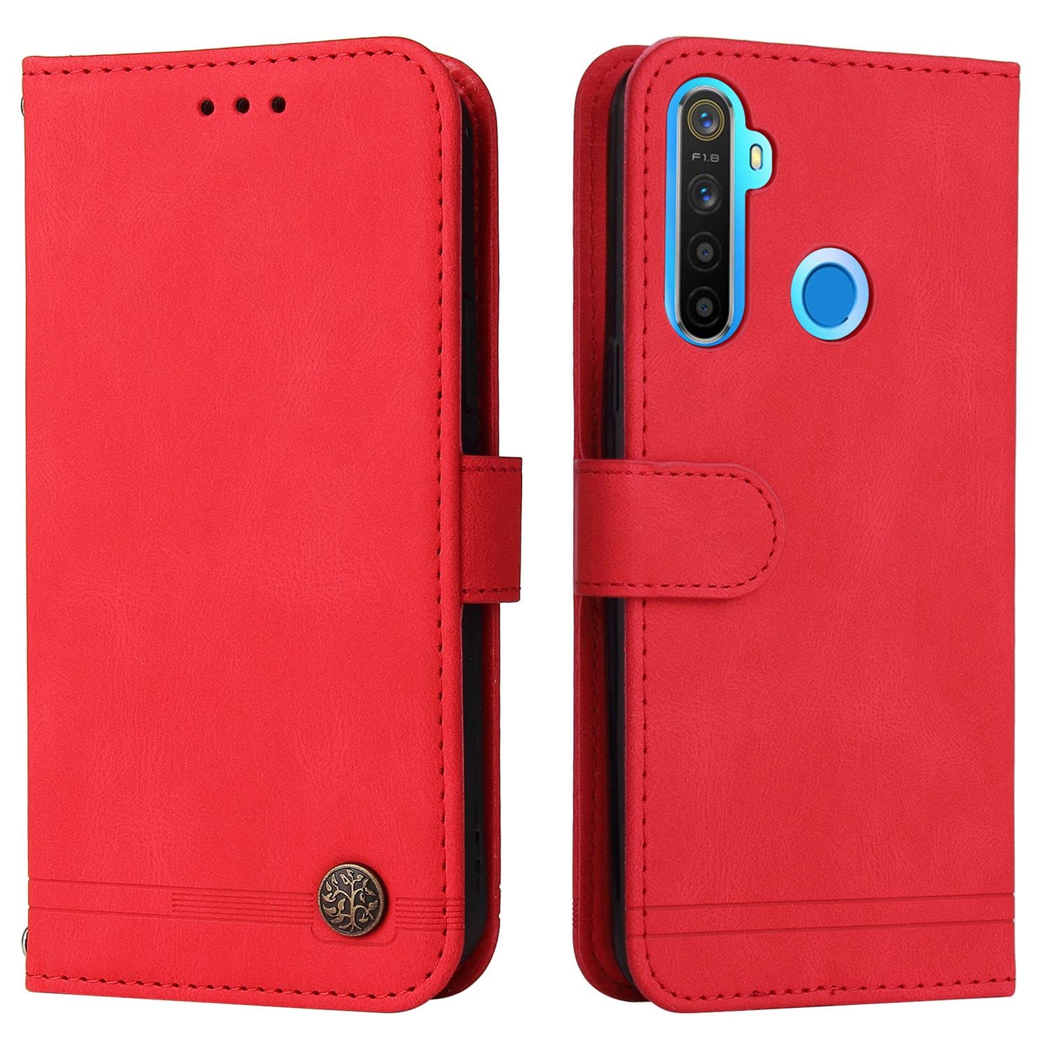 Premium PU Leather Magnetic Flip Wallet Case for Realme 5 (6.5