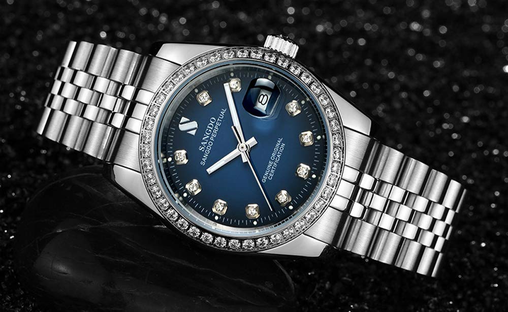 Luxury PASOY Men's Gold Watch with Red Dial - Waterproof Sapphire Crystal Stainless Steel Bracelet Watch for Business & Formal Occasions
