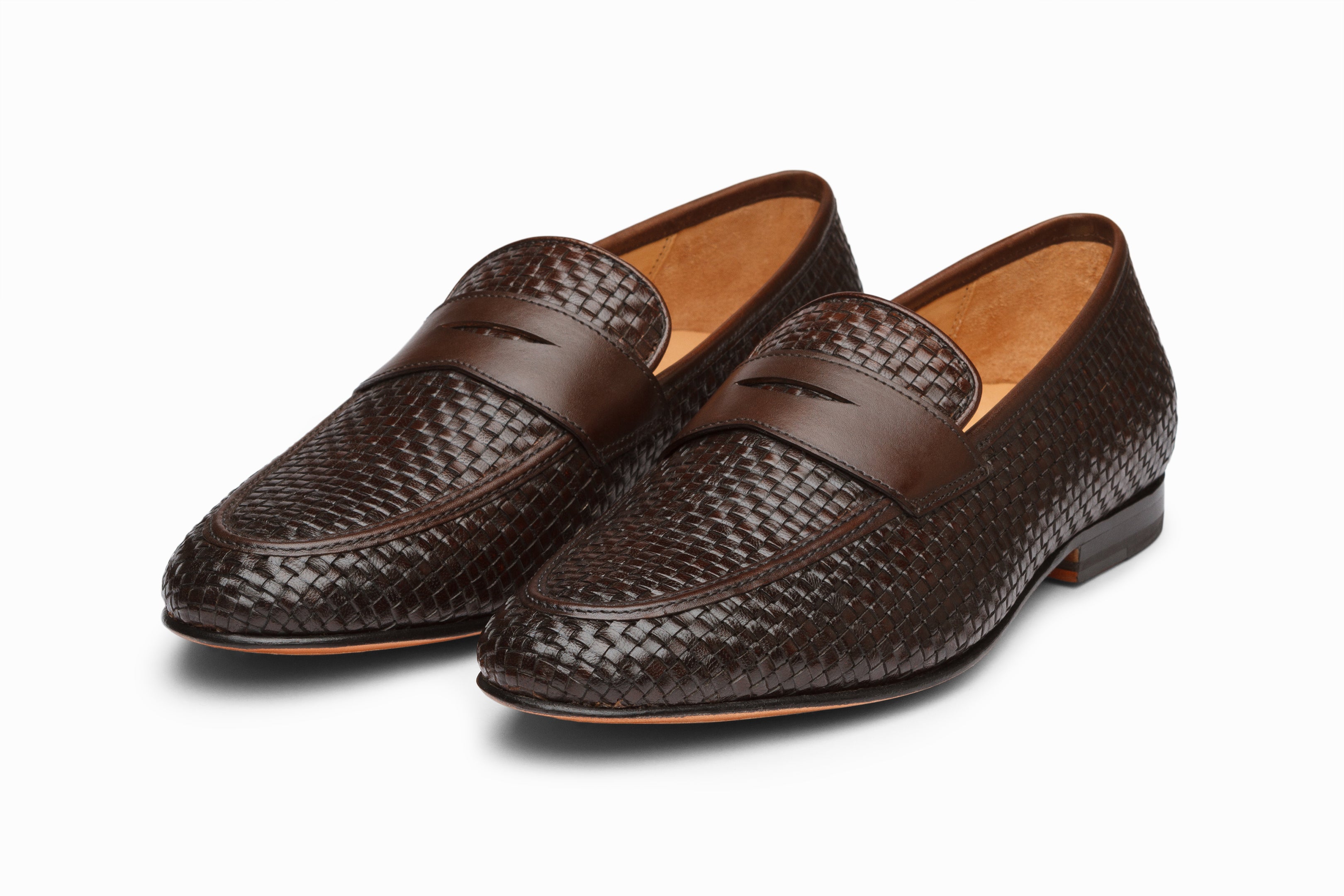 Premium Penny Loafers for Men - Woven Dark Brown Leather Slip-On Shoes | Comfortable & Stylish for Business, Casual & Office Wear