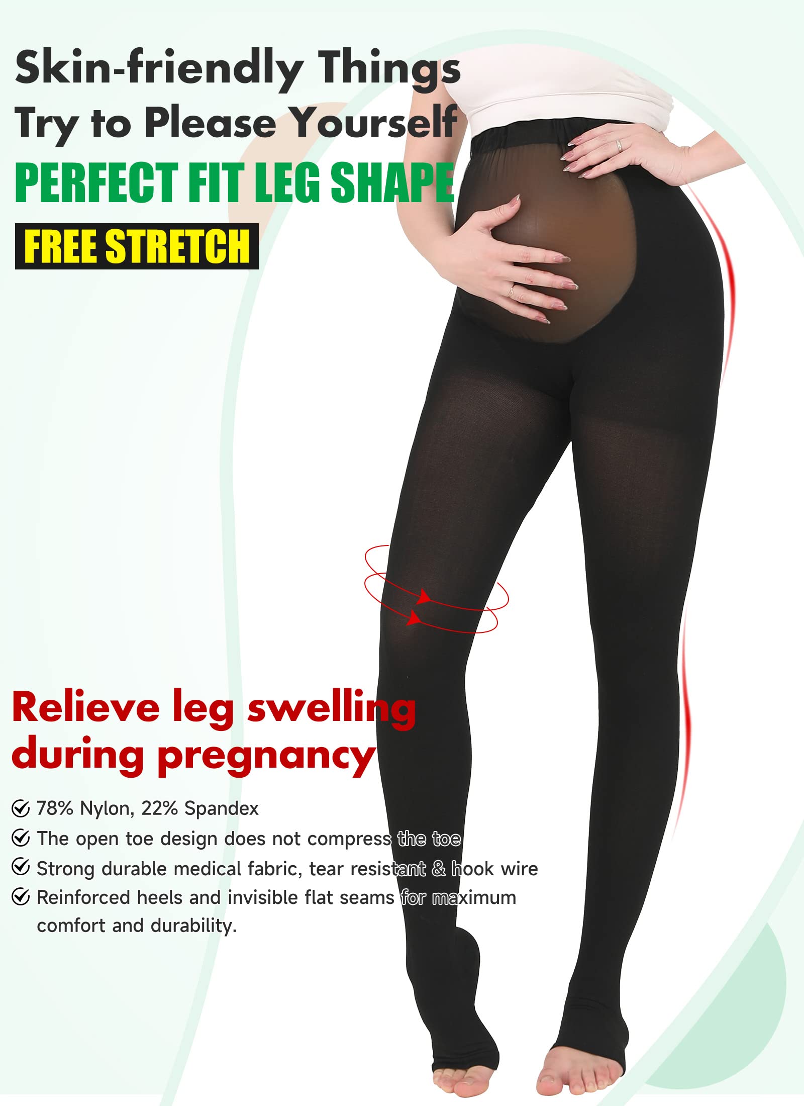 MGANG Maternity Compression Tights - 20-30 mmHg Support for Pregnancy & Varicose Veins | Open Toe for Comfort | Perfect for Work & Travel