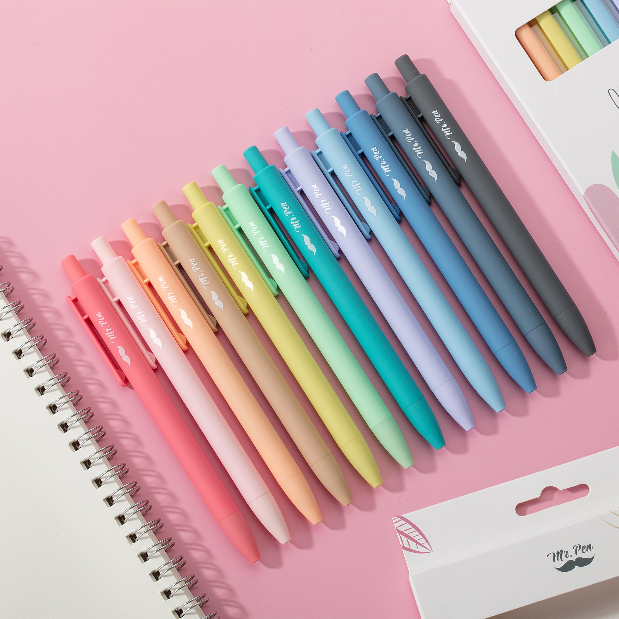 Mr. Pen 12-Pack Retractable Gel Pens - 0.7mm Fine Point Fast-Drying Gel Ink Pens for Smooth Writing - Perfect for Journaling, Note Taking, Office Work & School Supplies | Aesthetic Cute Pens