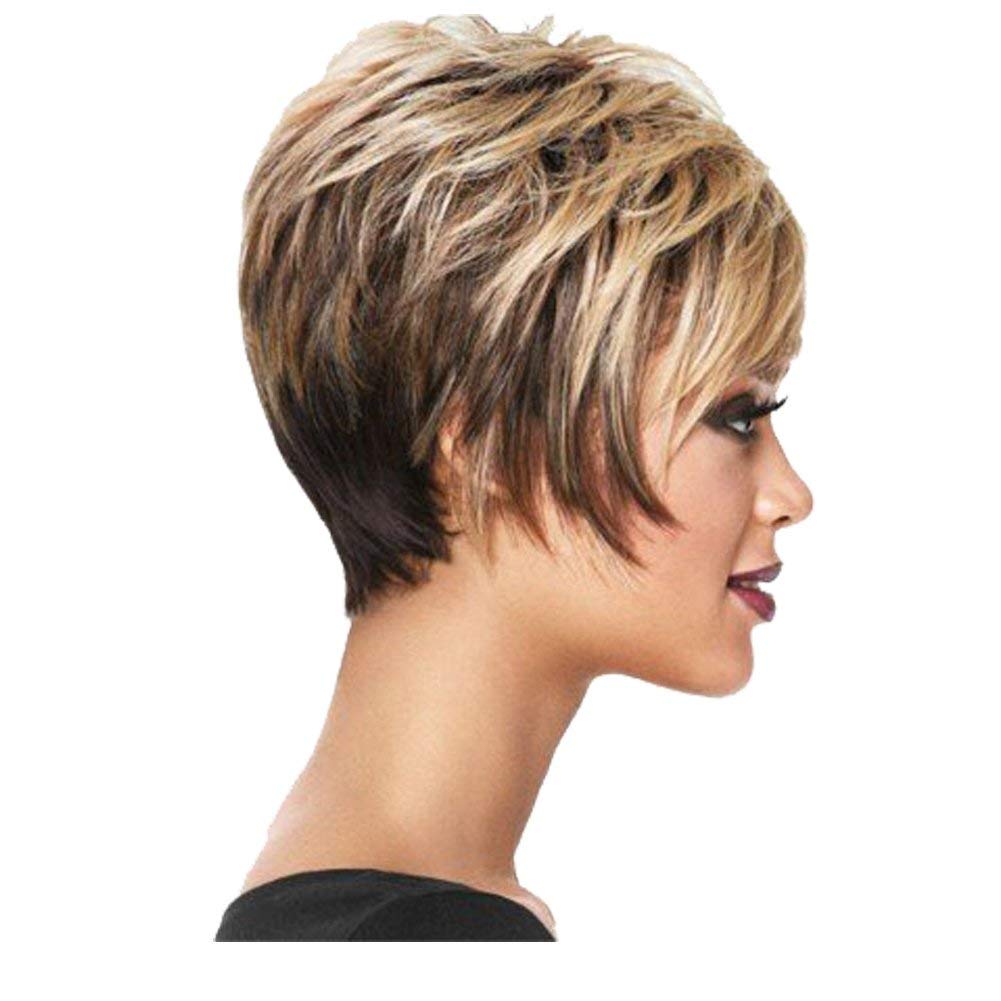 Umeet Short Bob Blonde Mixed Brown Synthetic Wig for Women - Fluffy Straight Hair with Free Wig Cap | Daily Wear, Cosplay, Halloween Costume, Party & Special Occasions