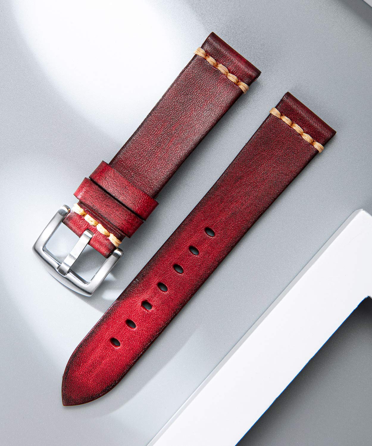 Premium Leather Watch Band for Samsung, Huawei & Garmin Smartwatches - 18/20/22/24mm Sizes - Soft Tanned Leather Replacement Strap for Everyday Wear, Office & Outdoor Activities