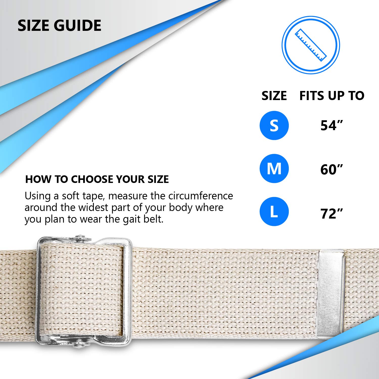 NYOrtho Plastic Buckle Gait Belt - Adjustable, Machine Washable, Strong & Durable Latex-Free Transfer Belt for Elderly Care, Physical Therapy & Home Safety Assistance