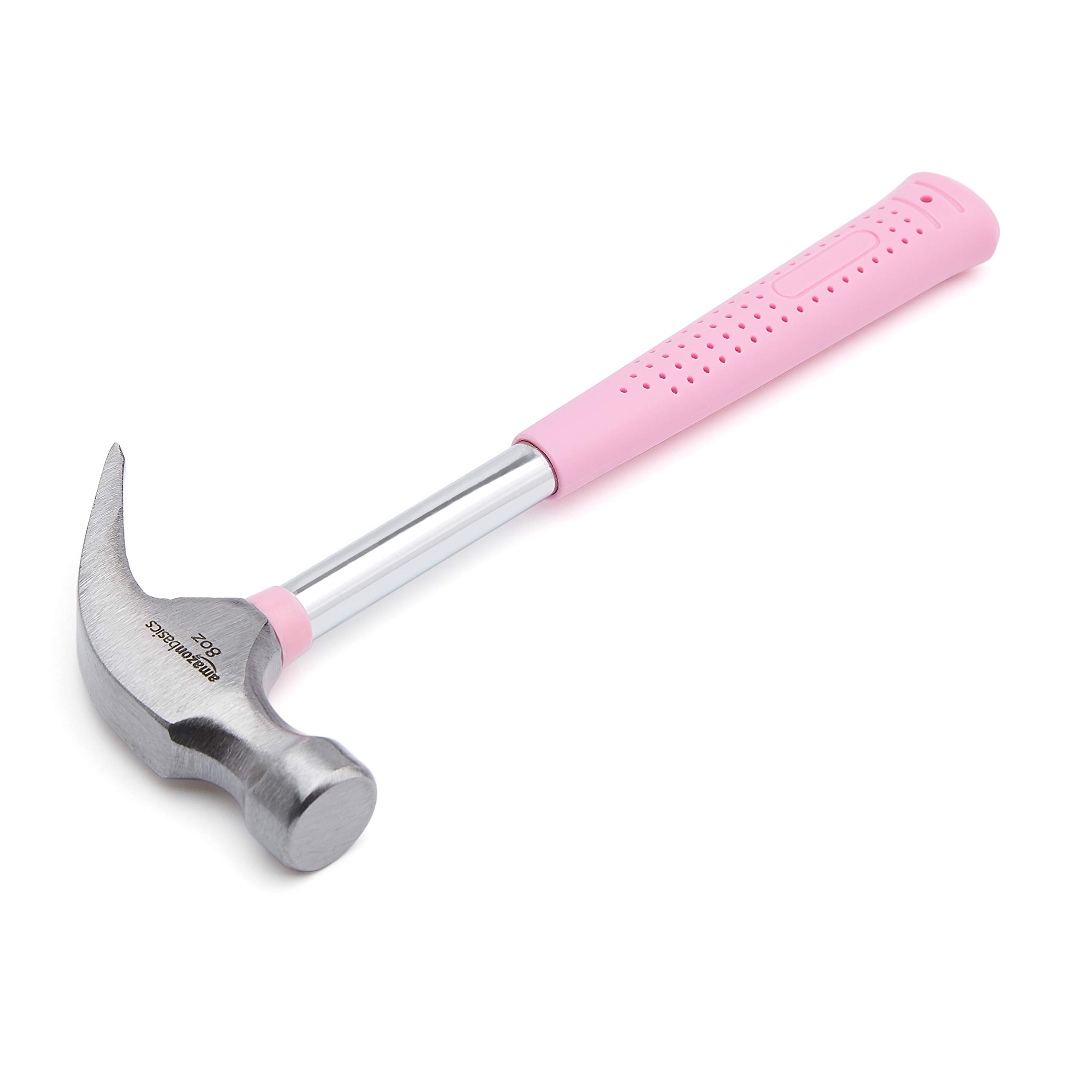 Amazon Basics 8 oz Pink Hammer - Lightweight Claw Hammer for Home DIY Projects, Woodworking, and Small Repairs - Perfect for Hanging Pictures, Assembling Furniture, and Crafting