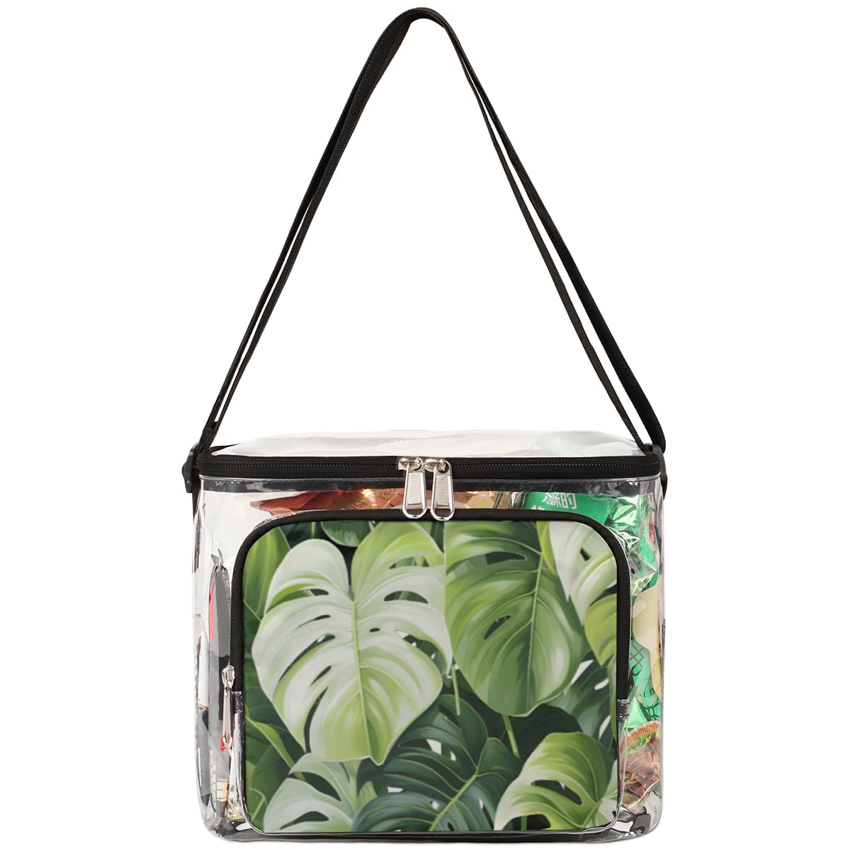 GzLeyigou Clear Tote Bag with Tropical Palm Leaf Design - Transparent Crossbody Shoulder Bag for Women | Perfect for Beach, Travel, Picnic, Concerts & Sports Events | Stadium Approved Lunch Tote & Shopping Bag