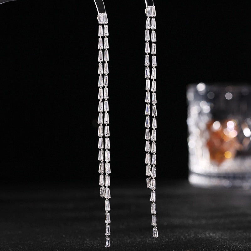 Elegant Zircon Inlaid Long Tassel Earrings for Women - Wedding, Bridal, Party & Fashion Jewelry - Perfect for Special Occasions & Evening Events
