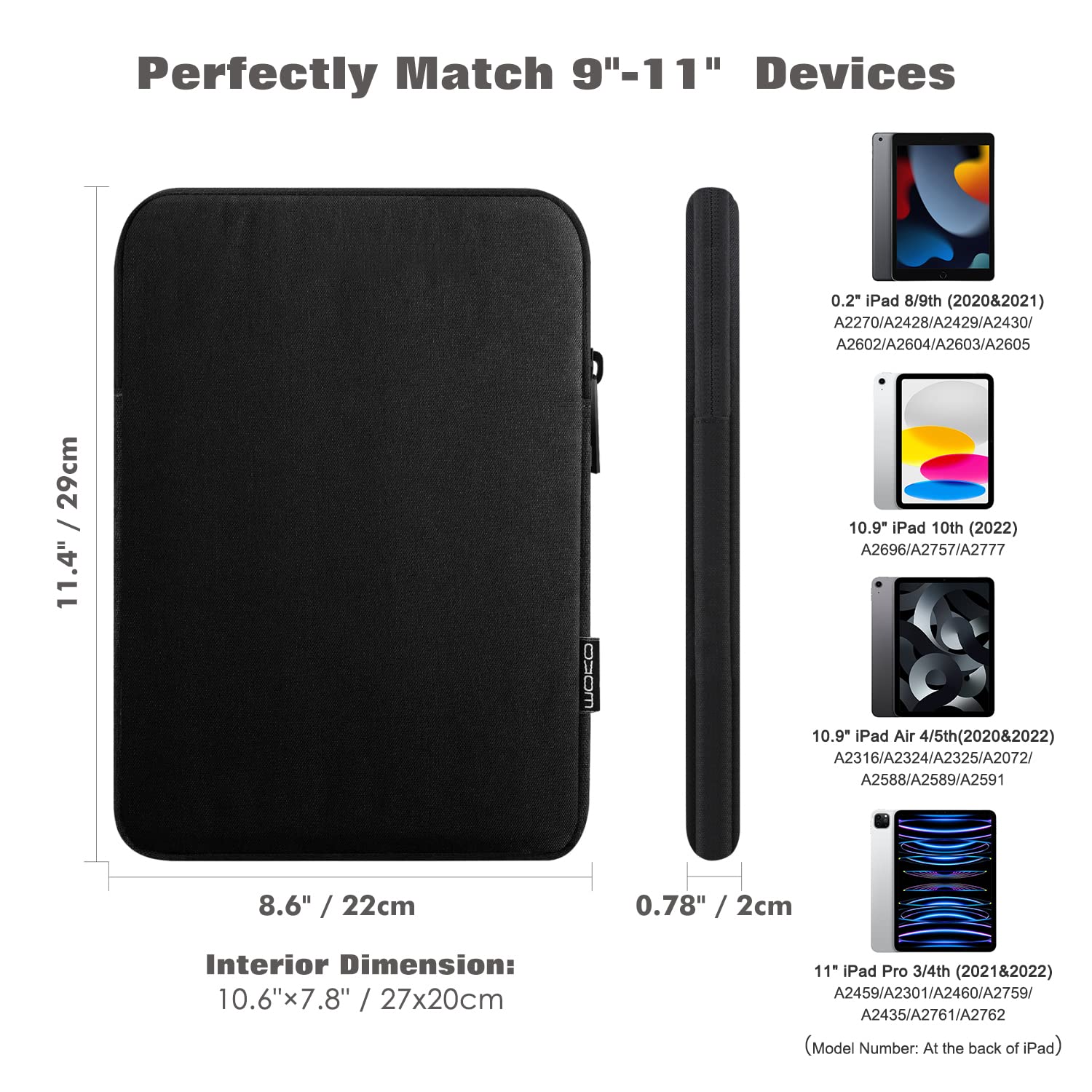 MoKo 9-11 Inch Tablet Sleeve Case - Protective Cover for iPad Air M3 (2025), iPad Pro 11 M4, Air 5/4/3, iPad 10/9/8th Gen, Samsung Tab S8/S9 11