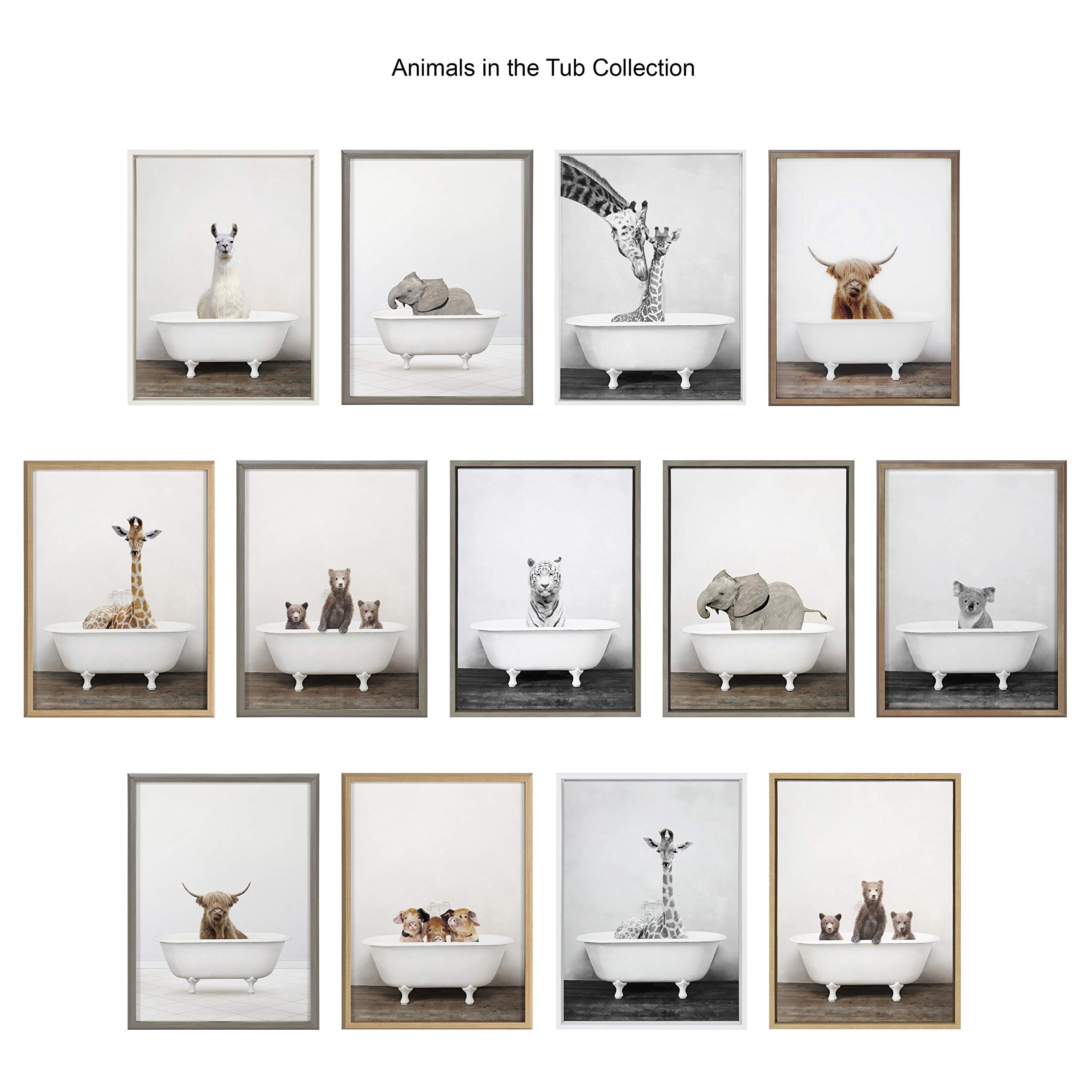 Amy Peterson Highland Cow Solo Bathtub Framed Wall Art - 18x24 Inch Gray Animal Print Glass Decor for Bathroom, Nursery & Farmhouse Style Homes