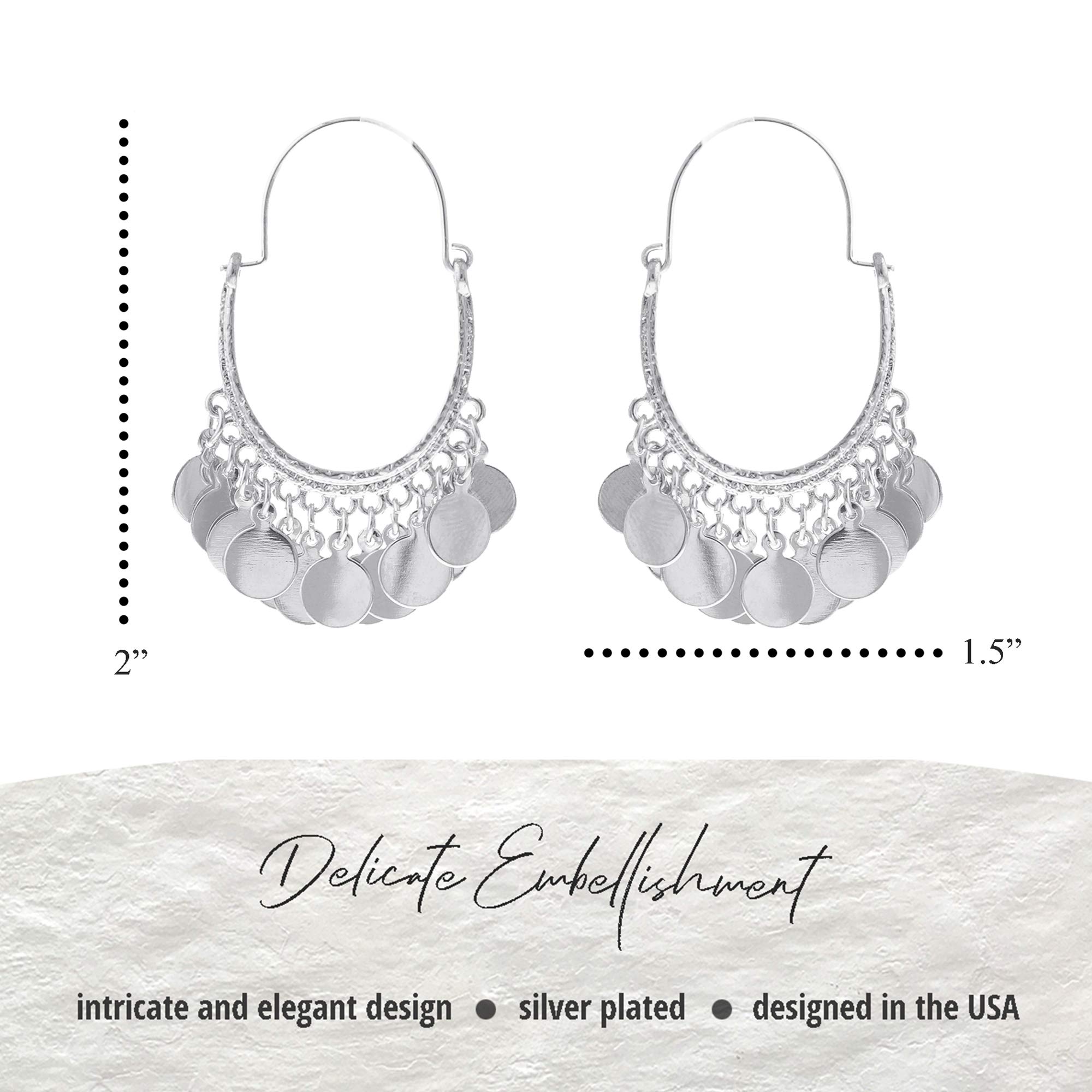 Boho Coin Dangle Hoop Earrings for Women - Lightweight Gold & Silver Bohemian Chandelier Drop Earrings - Round or V Shape Statement Jewelry - Gift Box Included - Perfect for Festivals, Parties and Boho Chic Outfits