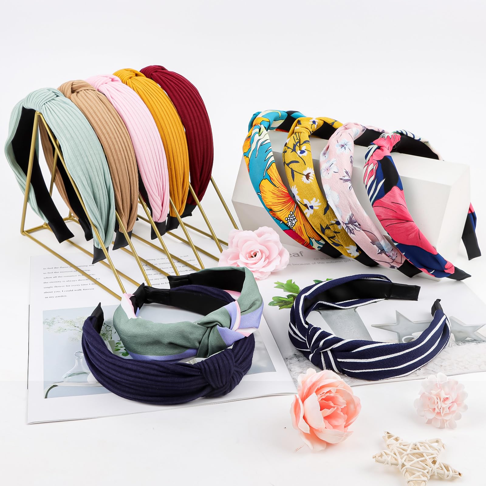 12 Pack Boho Bow Headbands for Women - Cute Hard Headband Hair Accessories for Workouts, Yoga, and Everyday Style