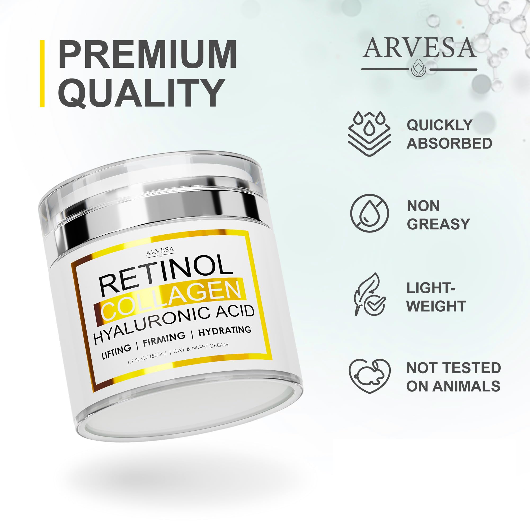 Best Retinol Cream for Face - Anti Aging Moisturizer with Collagen & Hyaluronic Acid - Day & Night Wrinkle Treatment for Women & Men - Neck & Décolleté Care - Perfect for Dry Skin & Fine Lines Reduction