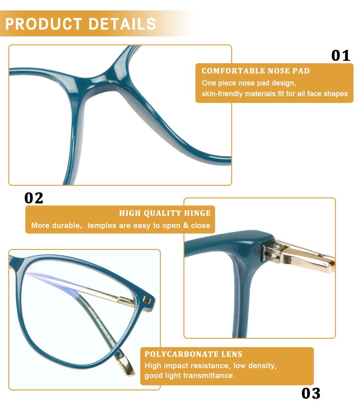 DUCO Blue Light Blocking Glasses for Men & Women - Anti Eye Strain Computer Glasses, Gaming Glasses with UV Protection - Reduce Digital Fatigue for Office Work, Reading & Screen Time (Model DC5209)