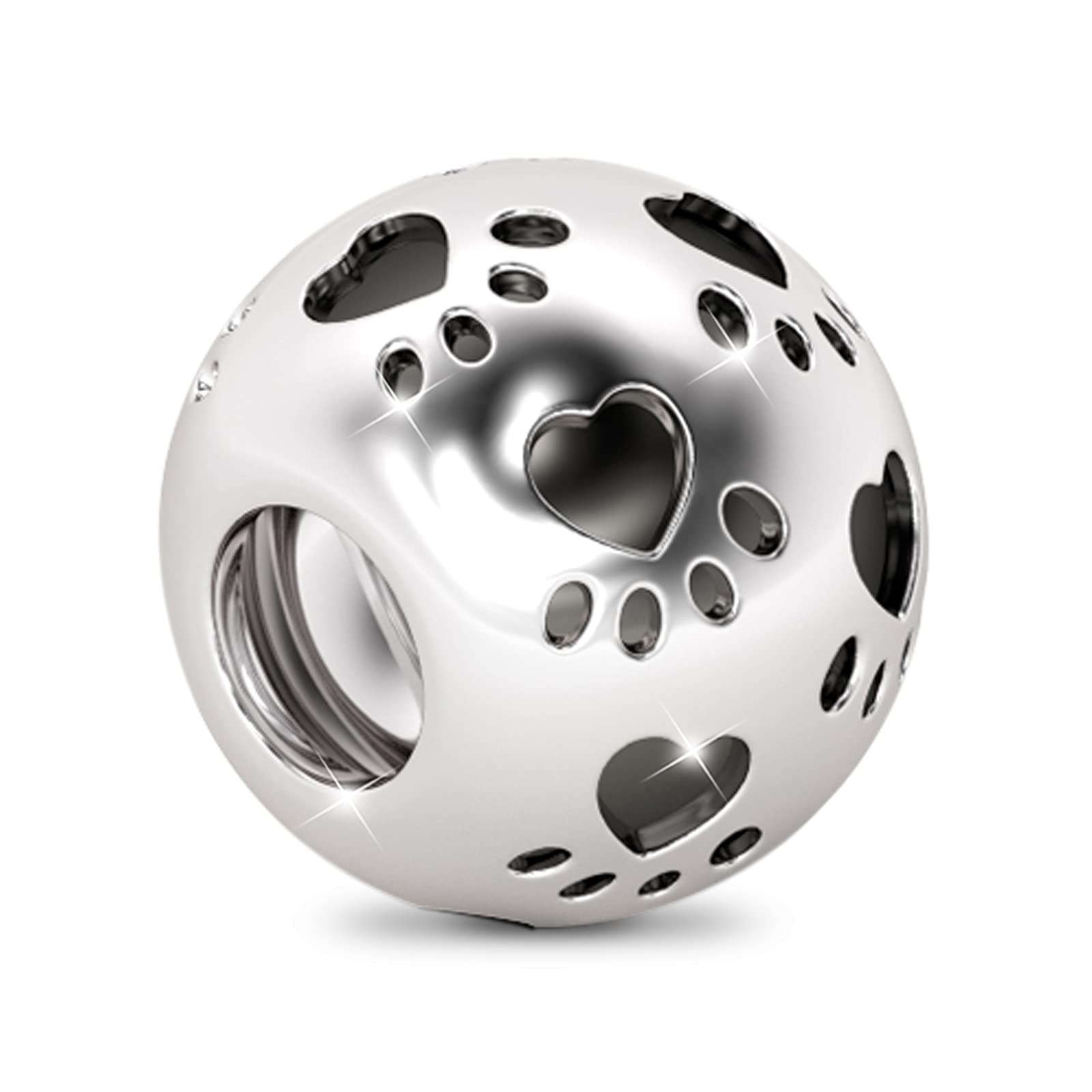 GNOCE Sterling Silver Pet Paw Print Charm Bead - Hollow Animal Paw Charm for Bracelets & Necklaces - Perfect Christmas Gift for Cat & Dog Lovers - Great for Pet Memorial Jewelry and Animal-Themed Accessories