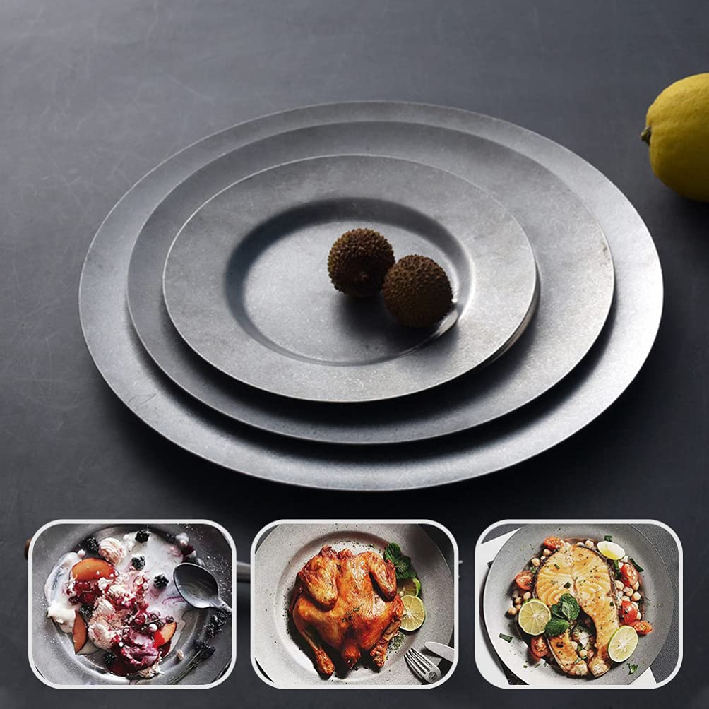 Vintage Frosted Silver Galvanized Round Tray - Rustic Deep Dish for Coffee, Jewelry, Sushi, Cereal, Salad & Dinner | Stainless Steel Food Serving Platter for Home, Kitchen, Party & Restaurant Use
