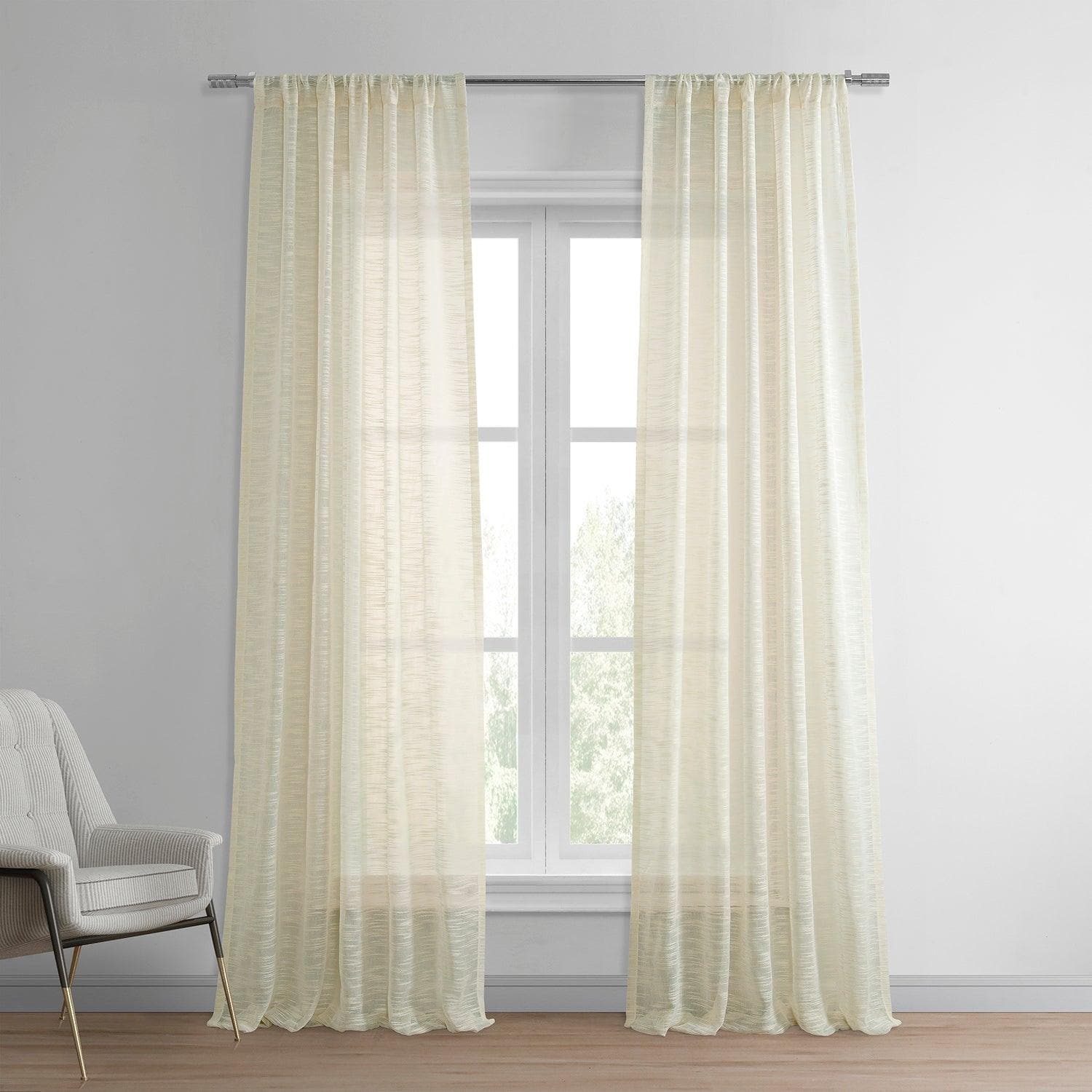 Breathable Cream Open Weave Linen Blend Sheer Curtains for Living Room & Bedroom - Light Filtering Window Drapes for Privacy & Natural Light