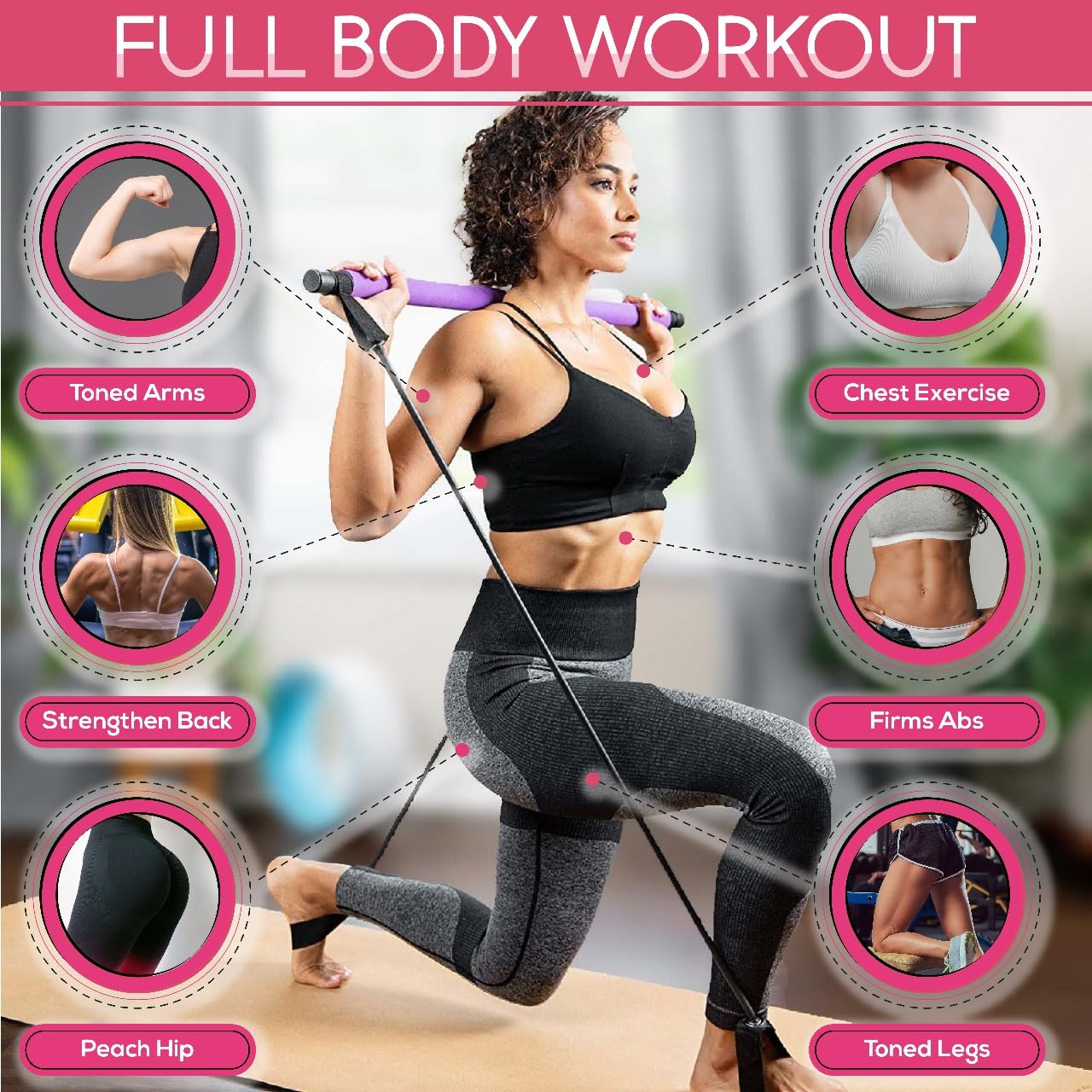Premium Pilates Bar Kit with Resistance Bands (20/30/40lbs) - Portable Home Gym Equipment for Full Body Workout - Pilates Reformer Alternative for Women & Men - Perfect for Home Fitness, Yoga, Physical Therapy & Strength Training