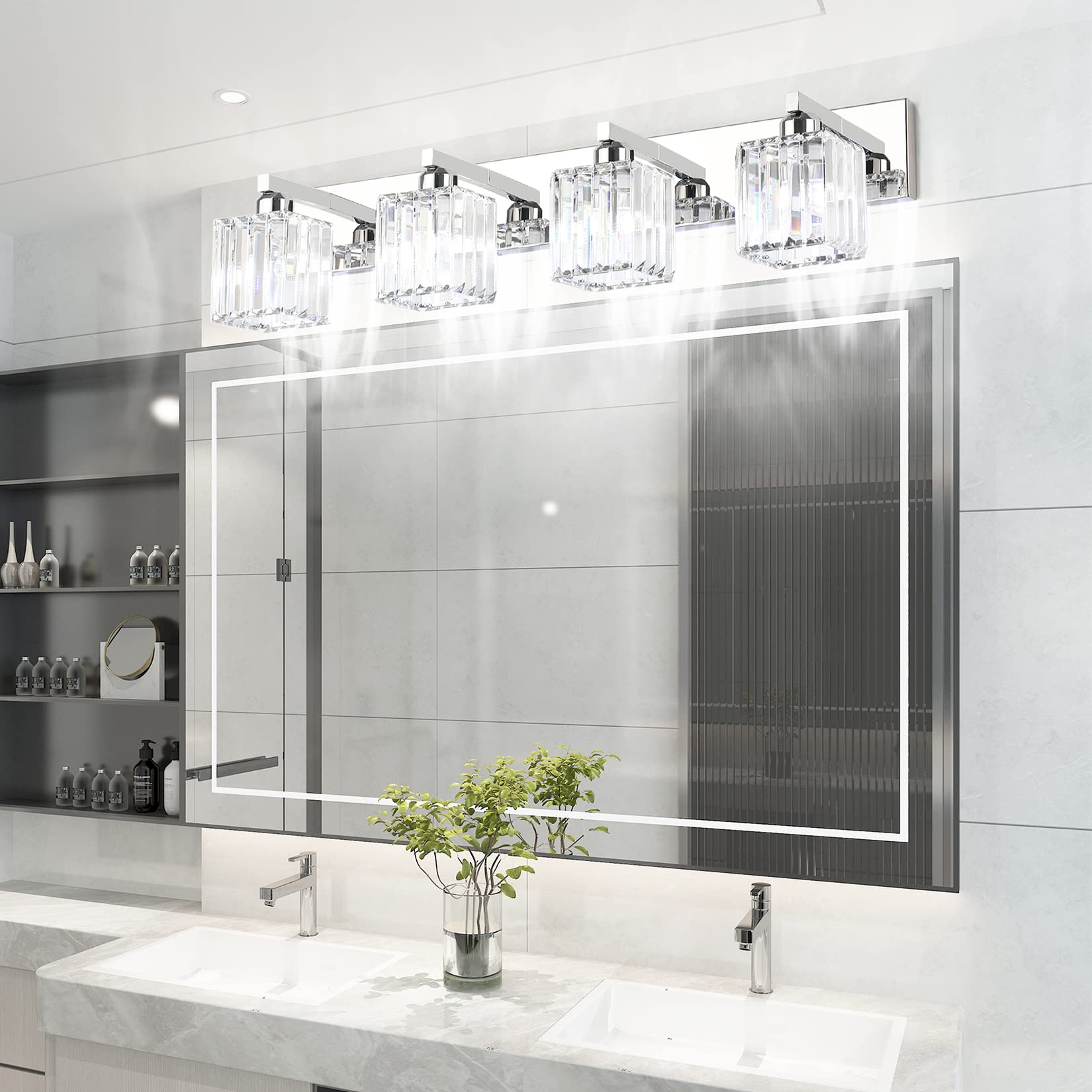 **Aipsun Modern Crystal Bathroom Vanity Light Fixture - 4-Light Chrome Vanity Lighting for Bathroom (Bulbs Not Included) - Perfect for Home, Hotel, and Spa Decor**