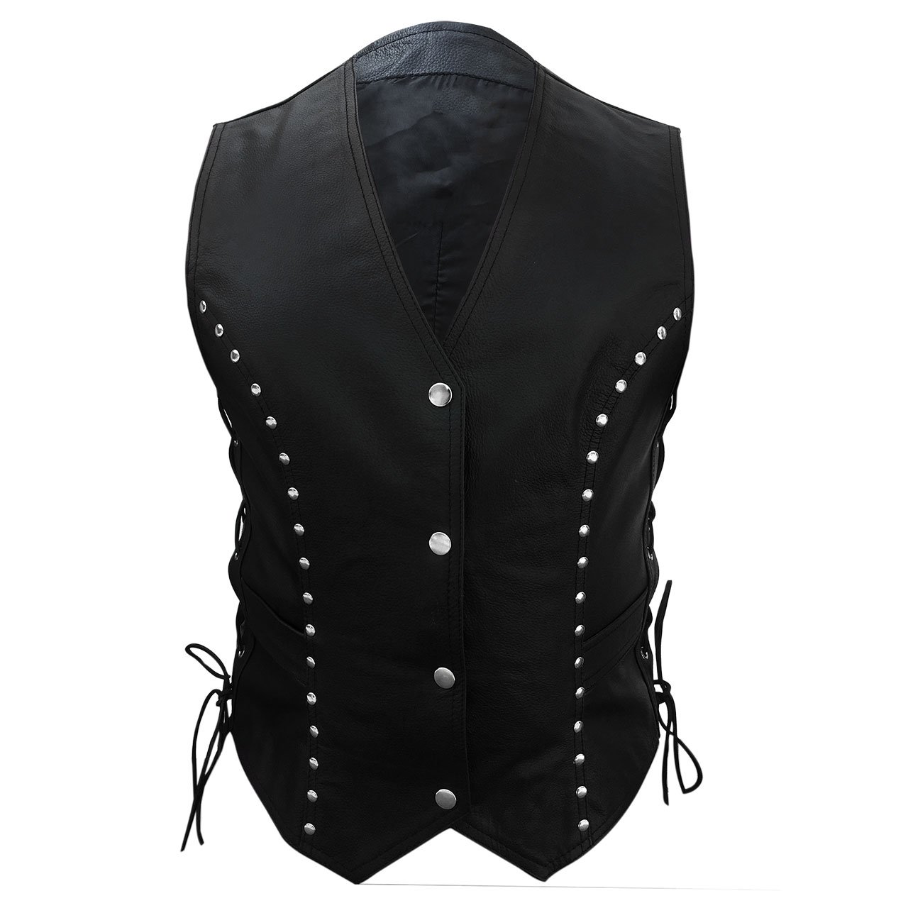 Sexy Women's Black Leather Biker Vest - Genuine Leather Motorcycle Waistcoat for Ladies - Perfect for Riding, Parties & Fashion Outfits