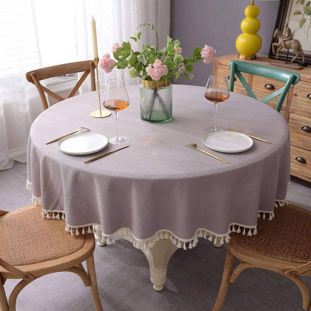 Round Christmas Tablecloth - Solid Color Cotton & Linen Blend Water-Resistant Table Cover (87 inch/220cm, Gray) - Perfect for Holiday Dinners, Garden Parties & Picnic Decorations