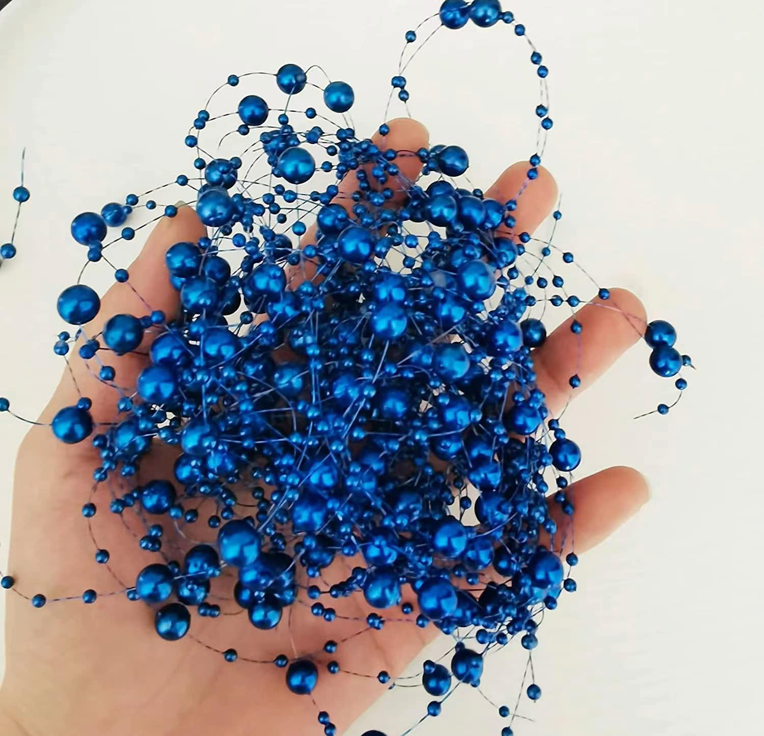 50 Pcs Blue Faux Pearl Beads String - Elegant Vase Filler & Floating Candle Centerpiece for Wedding Table Décor, Bridal Shower, Party & Home Decoration